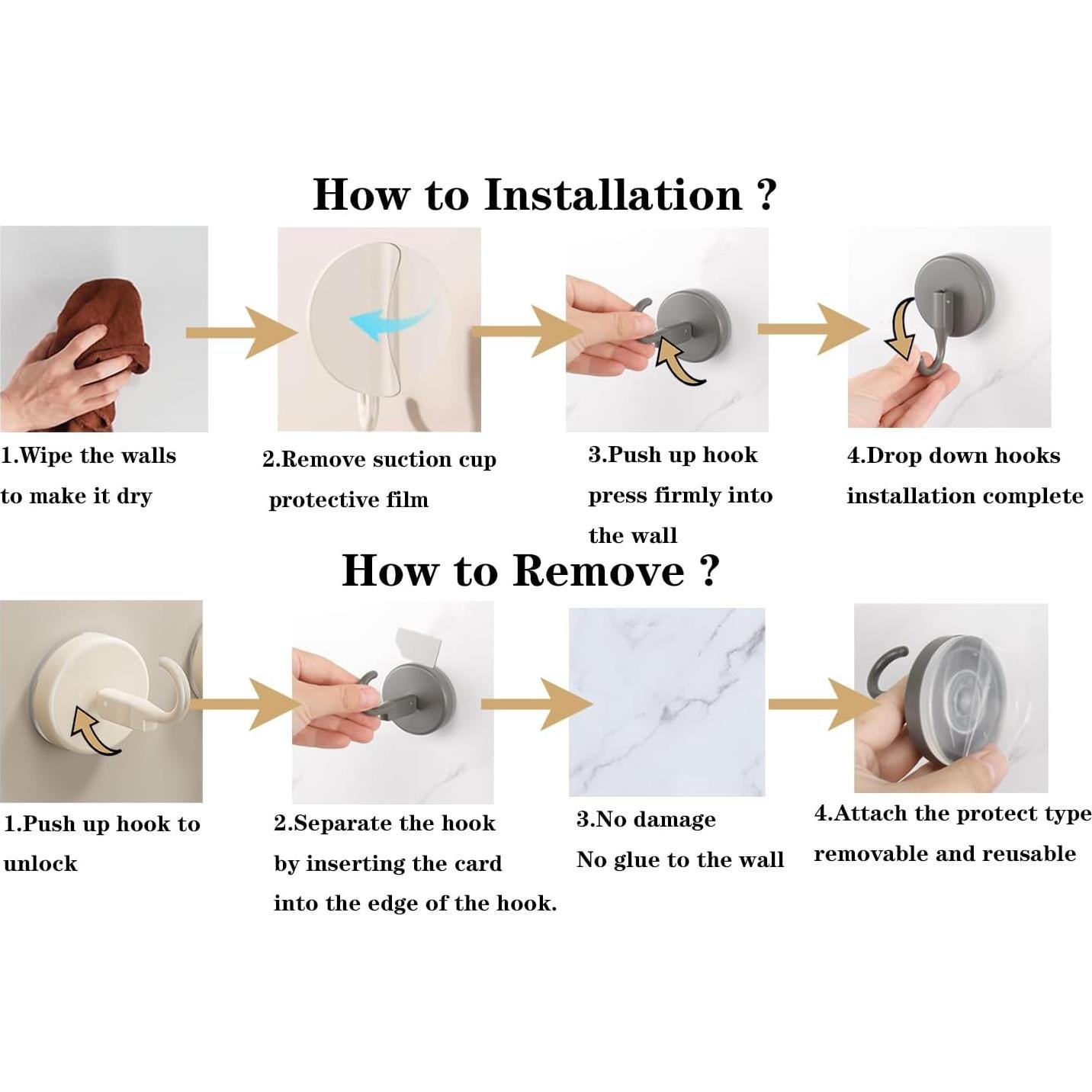 Ganchos de Ventosa Removibles Vanloory - Paquete de 3, Negro