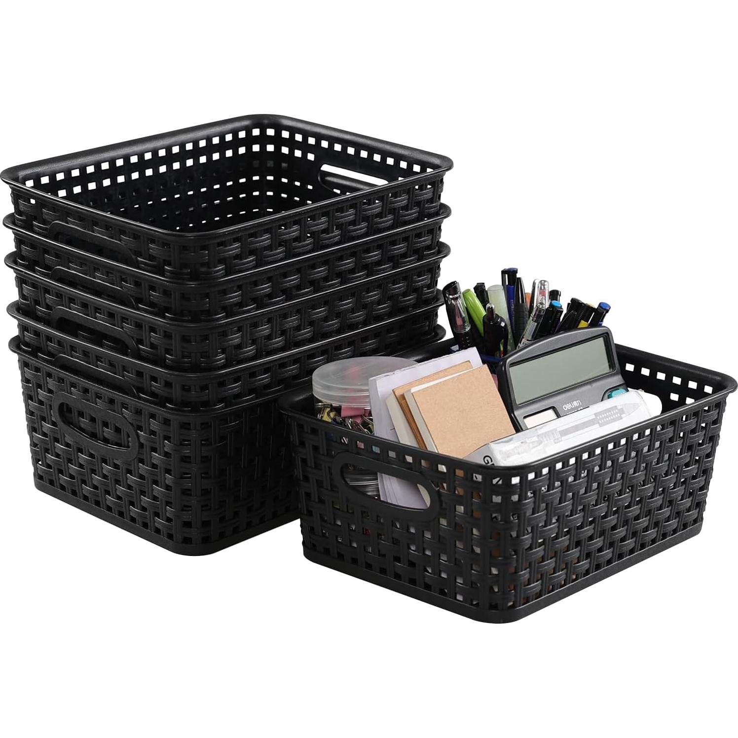 Cestas de Almacenamiento de Plástico Negro Sandmovie - 6 Piezas
