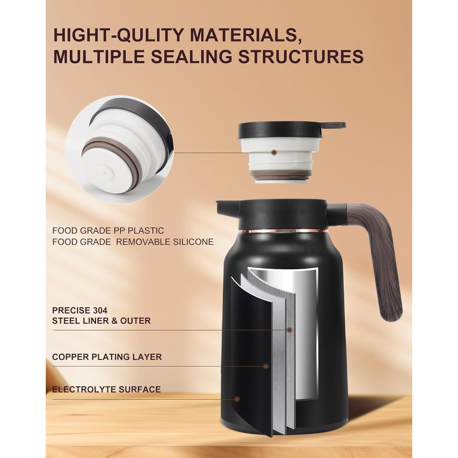 Jarra Térmica de Acero Inoxidable Tgvasz 1.5L Negra