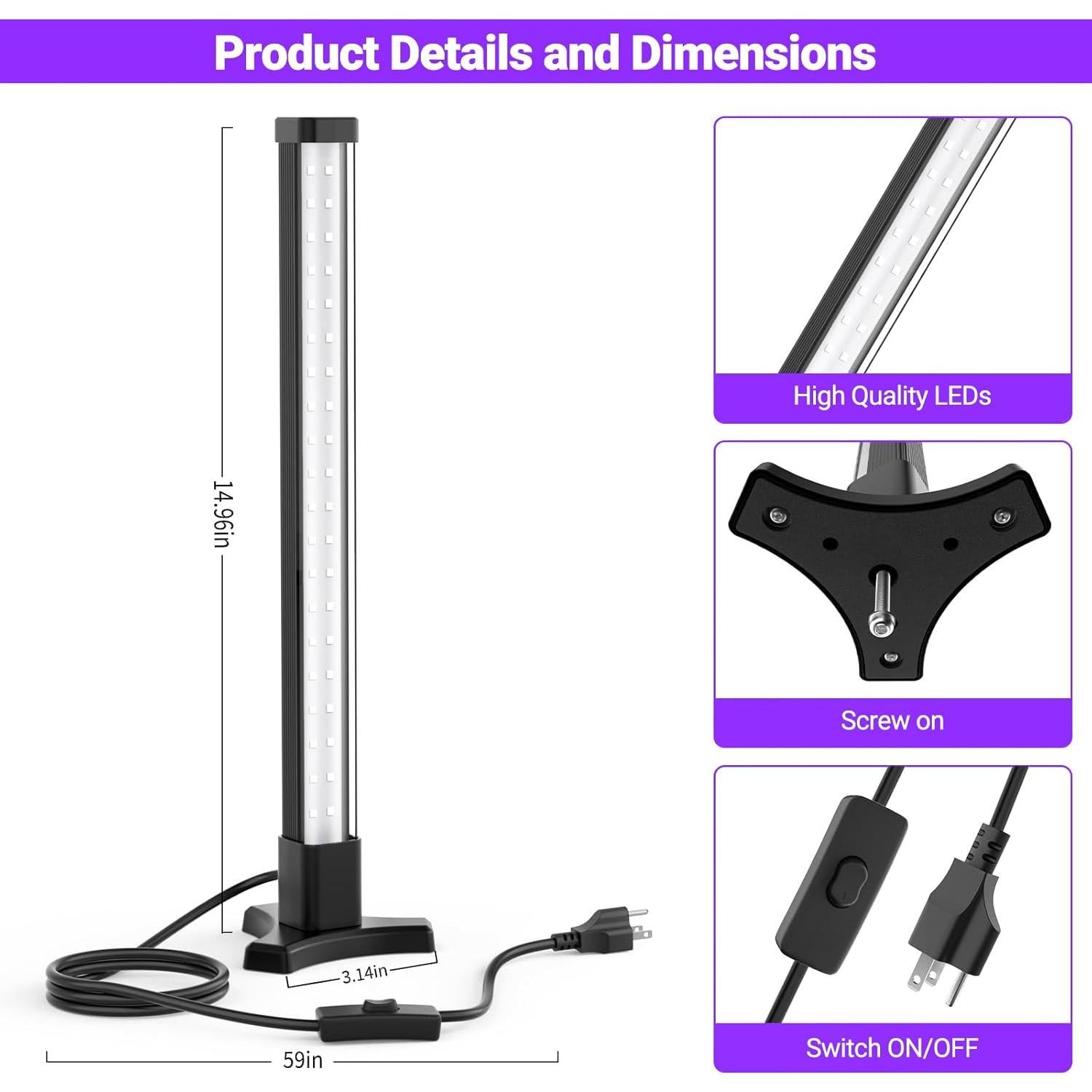 Barra de Luz Negra Onforu 15W 40 LEDs 0.38m para Fiestas