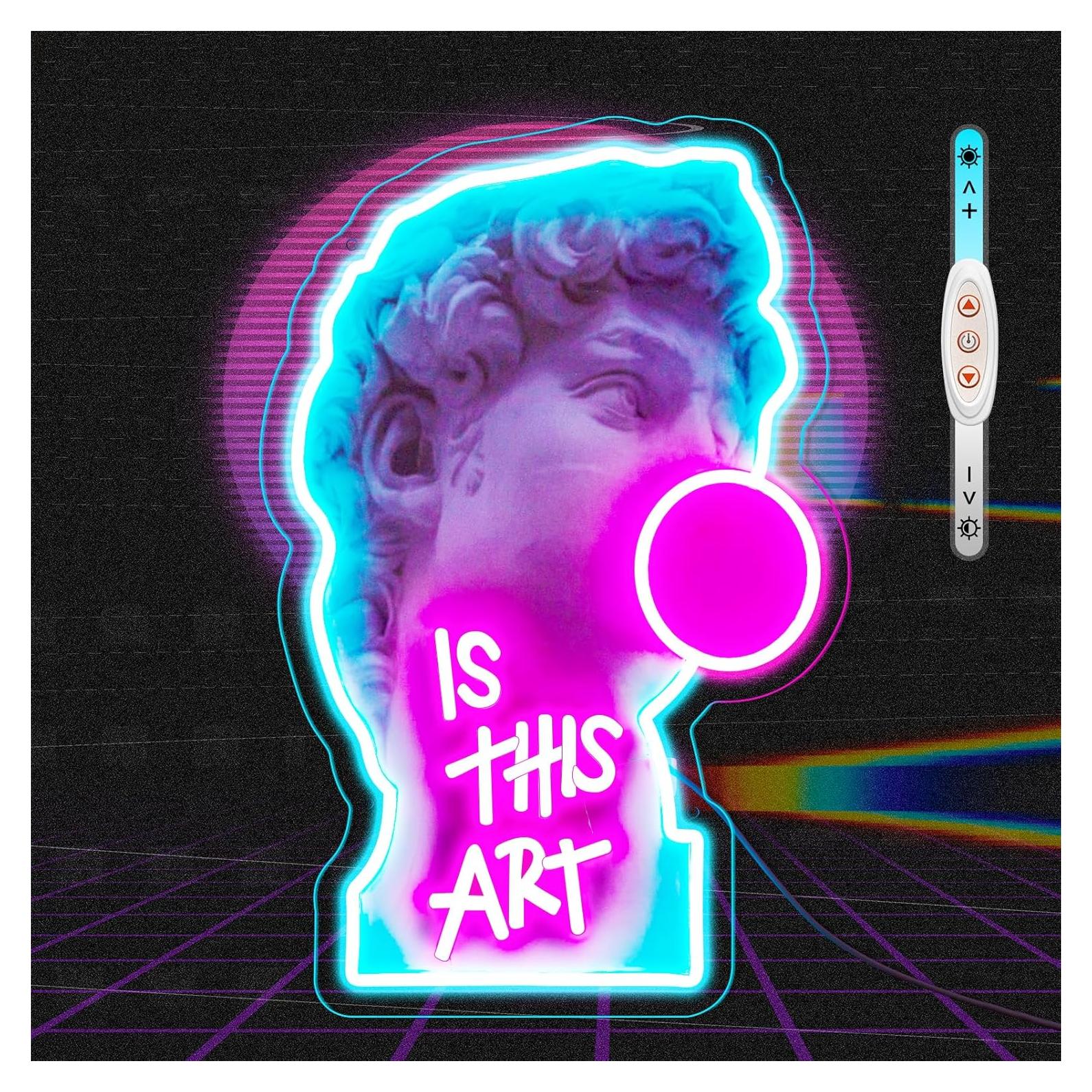 Señal de Neón LED David Soplando Burbujas 35x53 cm USB Rosa