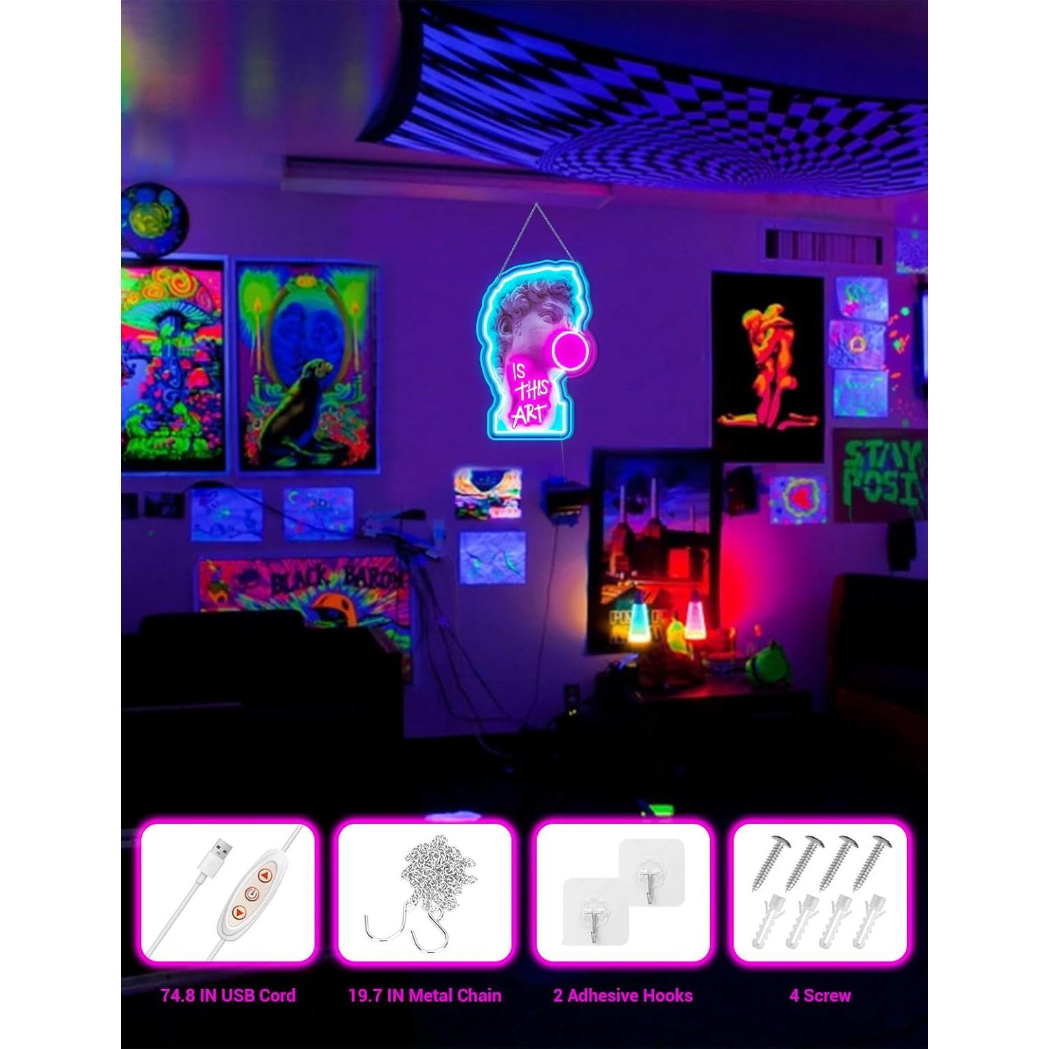 Señal de Neón LED David Soplando Burbujas 35x53 cm USB Rosa