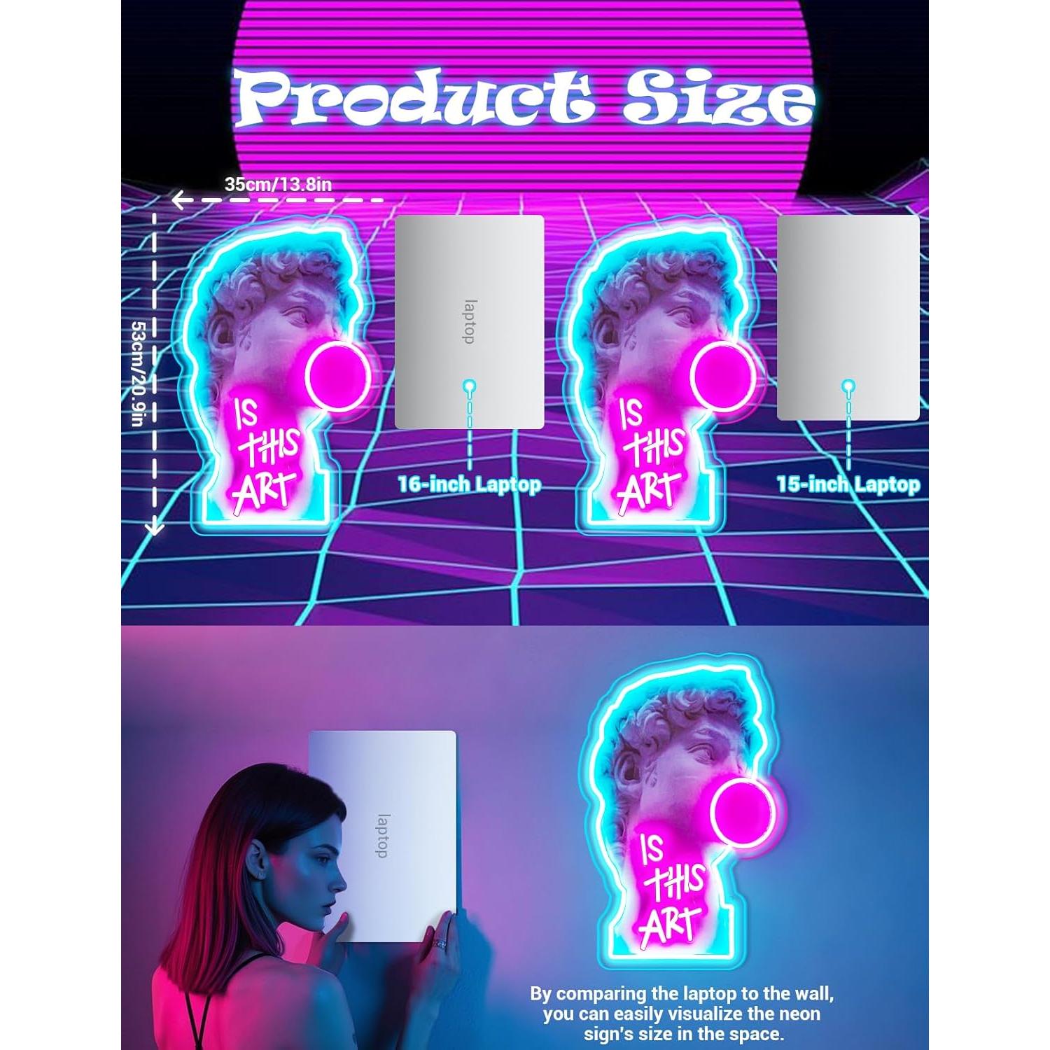 Señal de Neón LED David Soplando Burbujas 35x53 cm USB Rosa