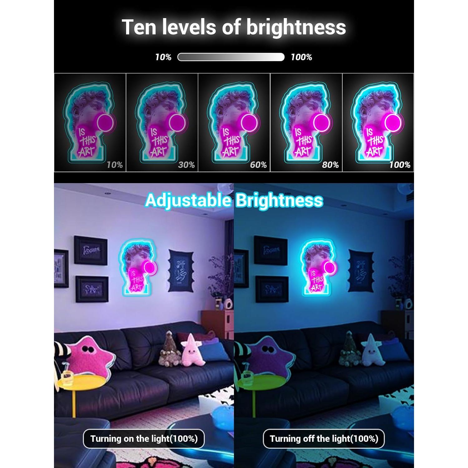 Señal de Neón LED David Soplando Burbujas 35x53 cm USB Rosa