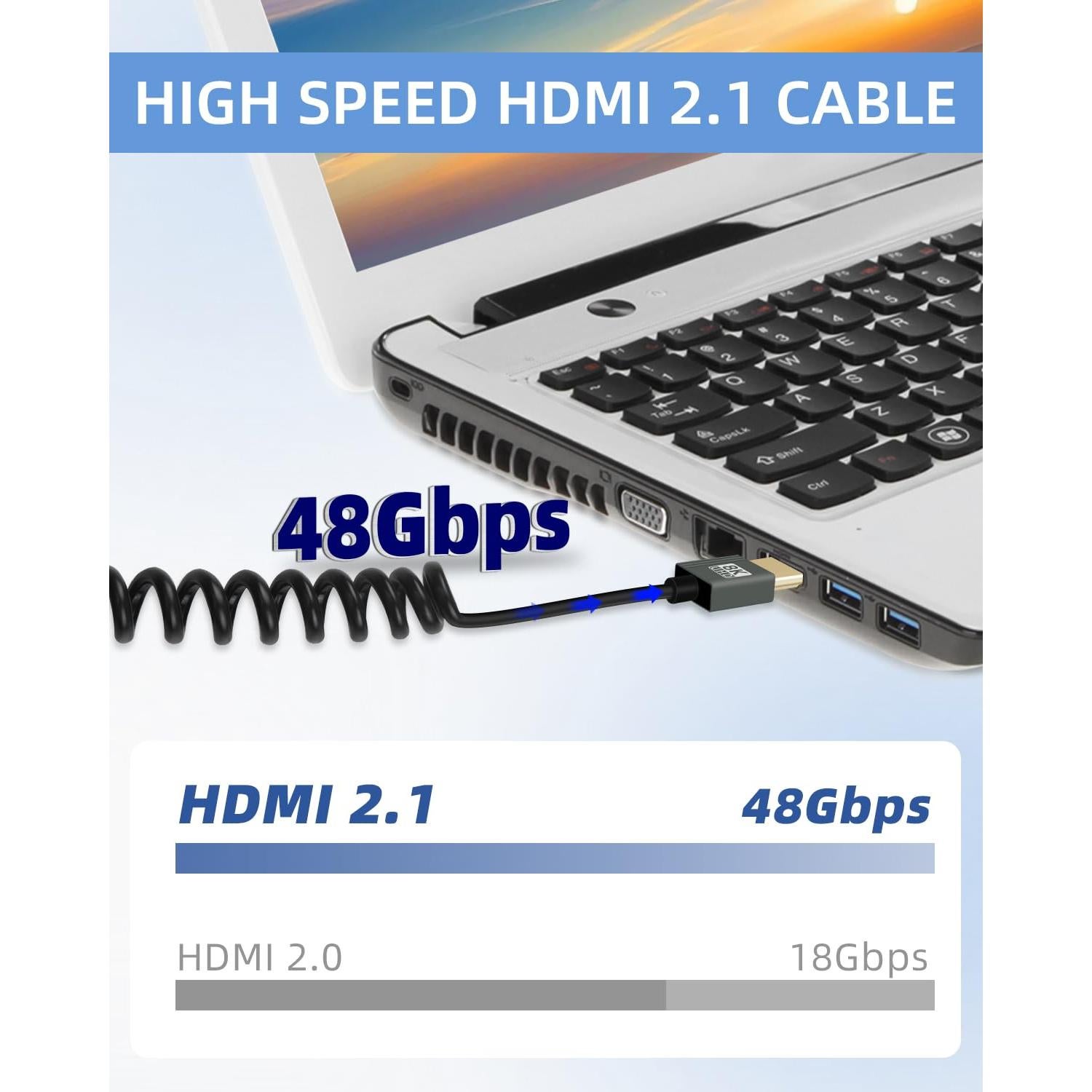 Cable HDMI Enrollado 8K 2.2FT YANBORONSN 270 Grados