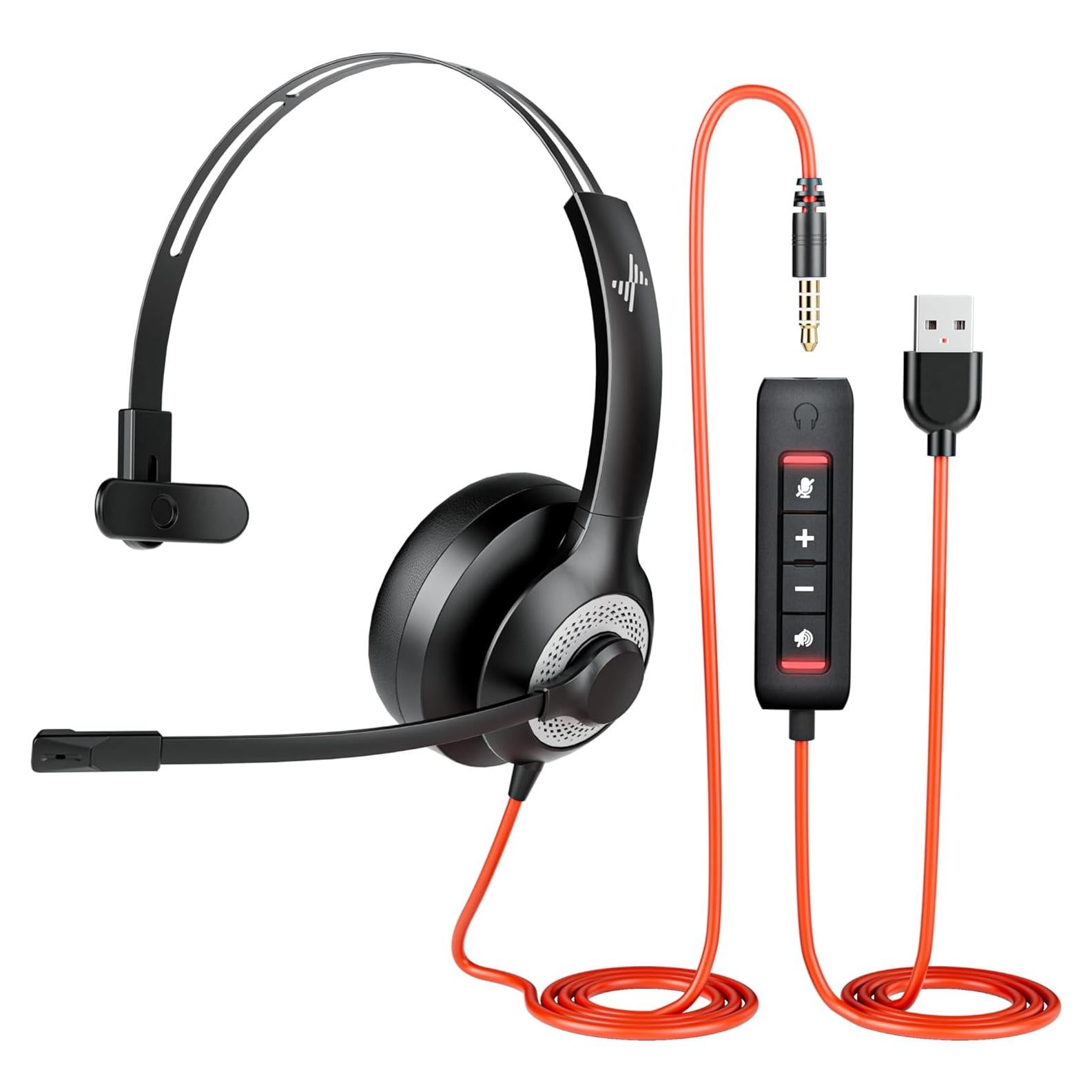 Auriculares USB JIAMQISHI EH01 con micrófono y cancelación de ruido