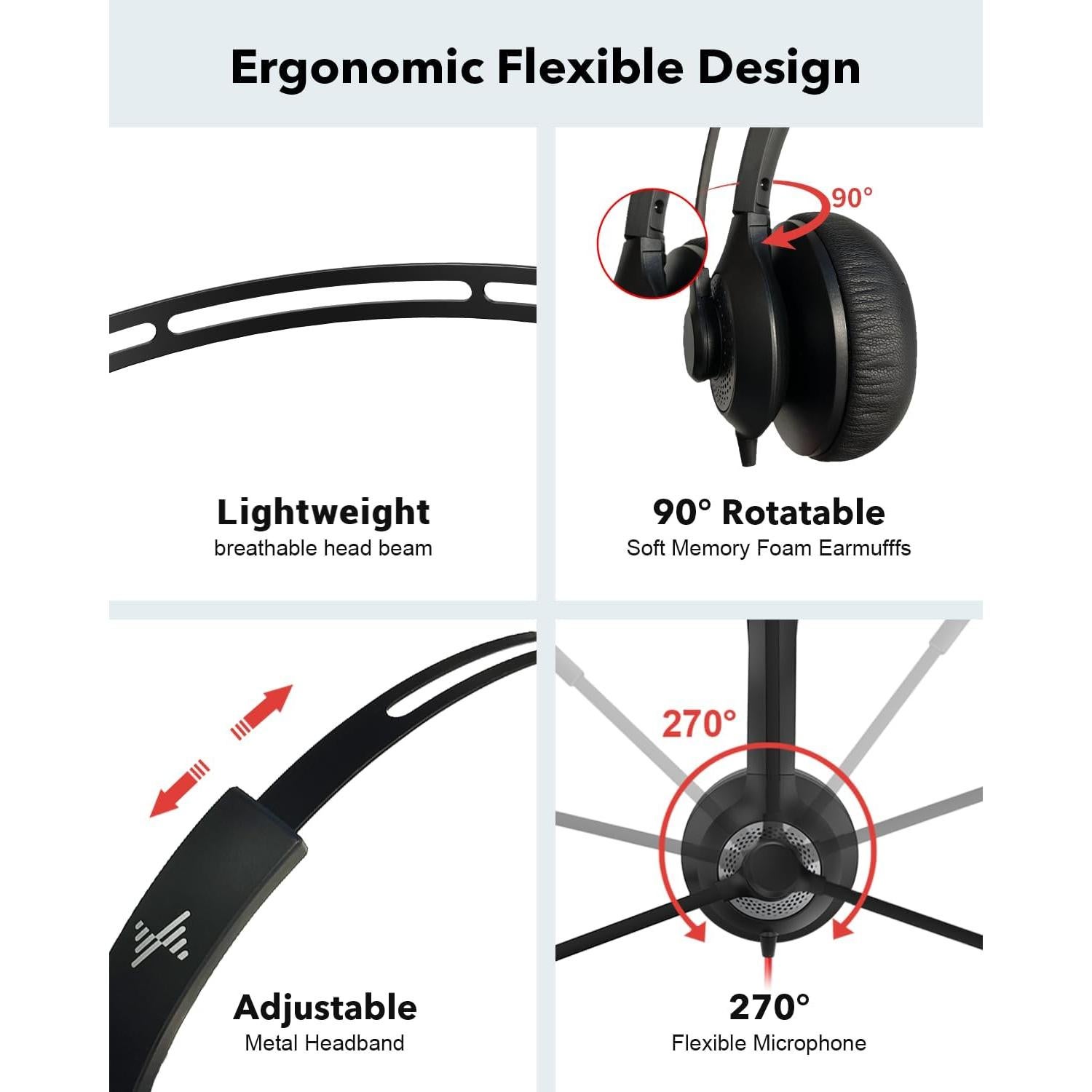 Auriculares USB JIAMQISHI EH01 con micrófono y cancelación de ruido