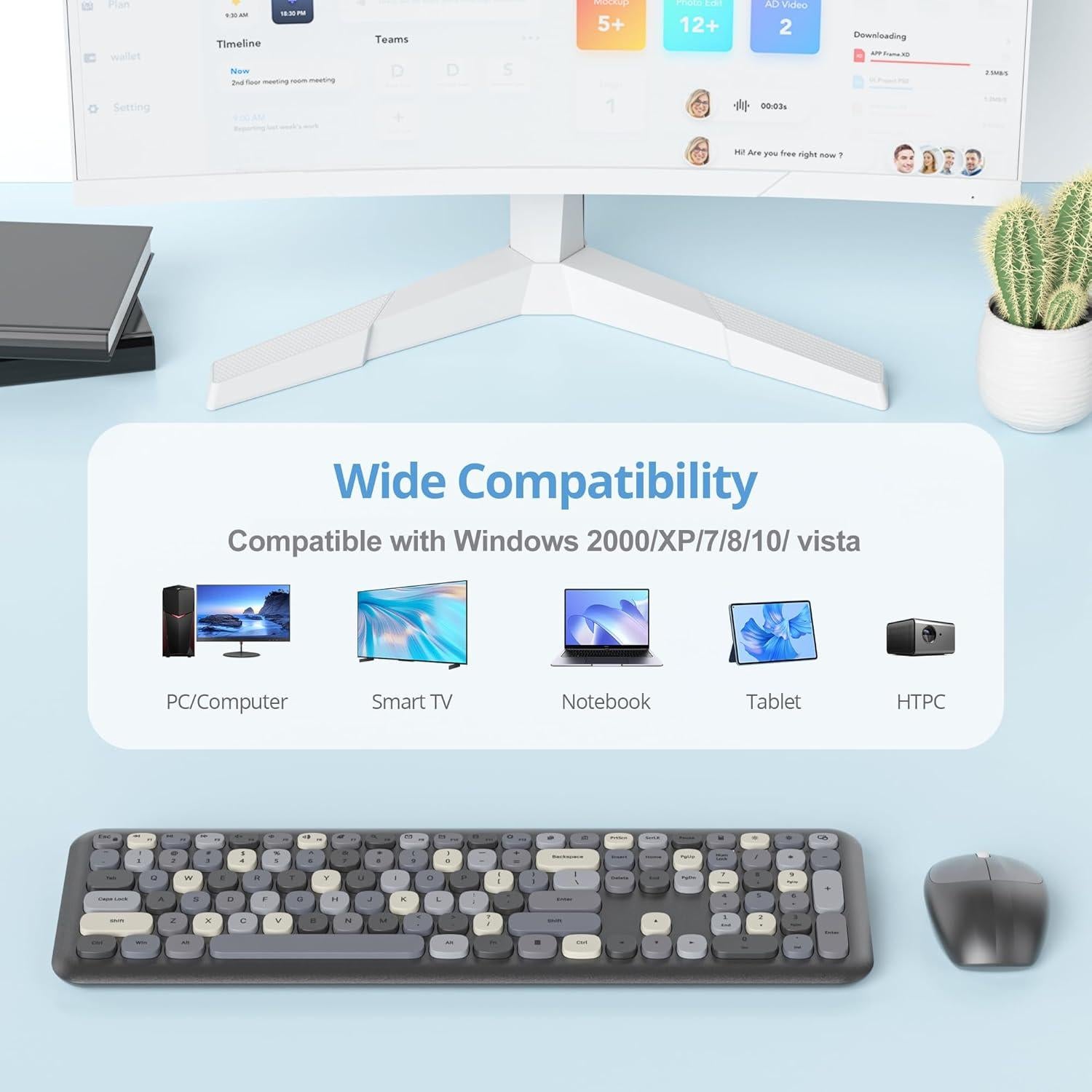 Combo Teclado y Ratón Inalámbrico Fogruaden Retro Colorido