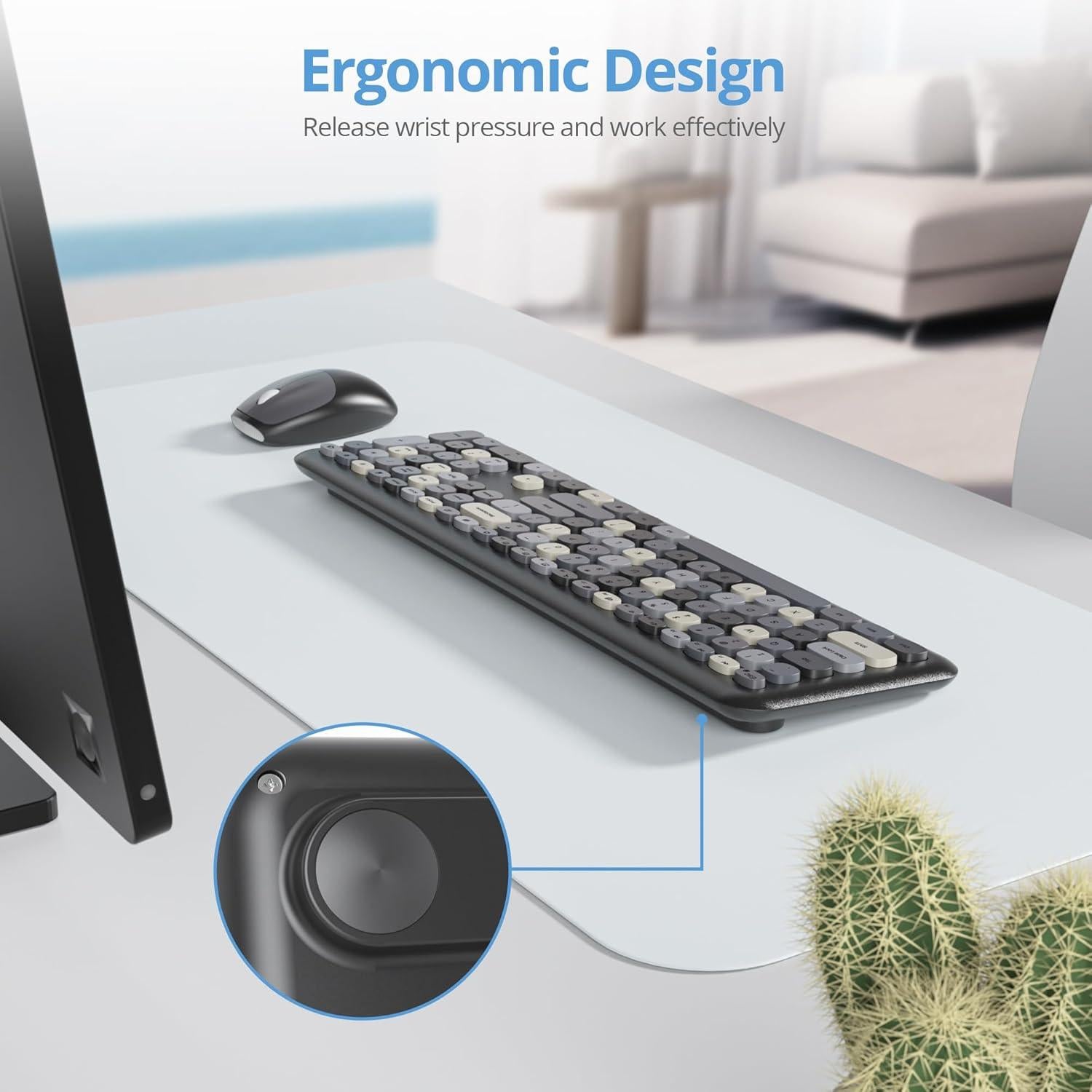 Combo Teclado y Ratón Inalámbrico Fogruaden Retro Colorido