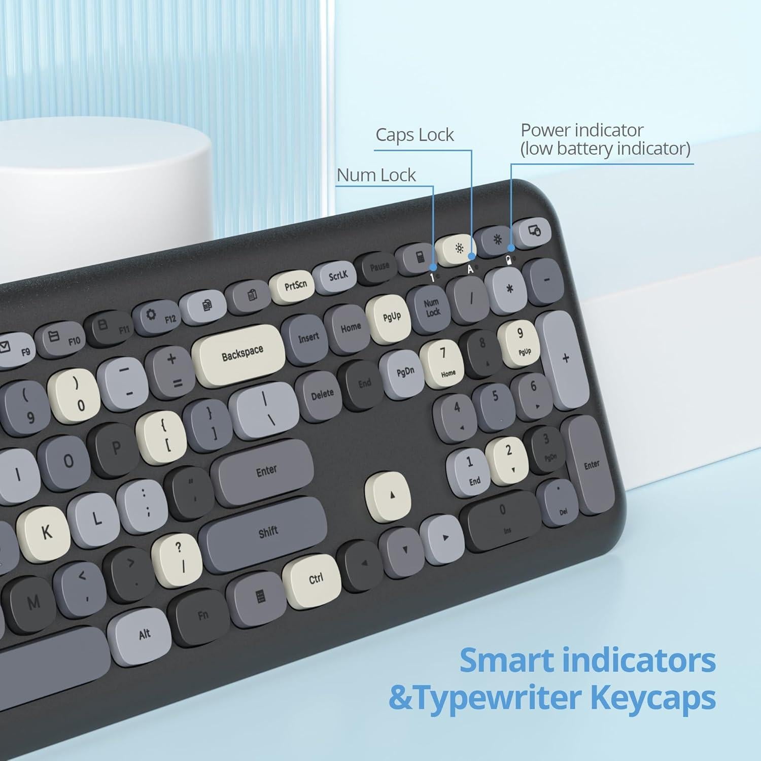 Combo Teclado y Ratón Inalámbrico Fogruaden Retro Colorido