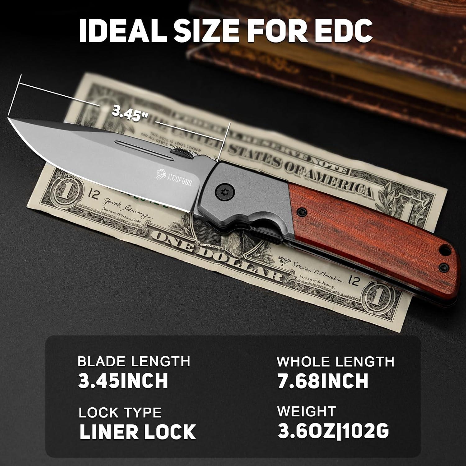 Navaja de bolsillo NedFoss DA52, cuchillo EDC 8.89 cm, ligero