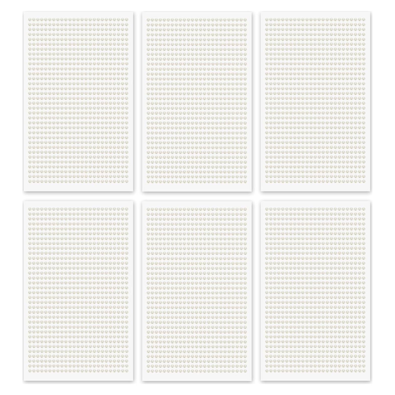5100PCS Pearl Stickers Pearls for Crafting - Self Adhesive Pearls for Hair Face Makeup Eye Nail Crafts, Stick On Gems (6 Sheets, 3mm Round)