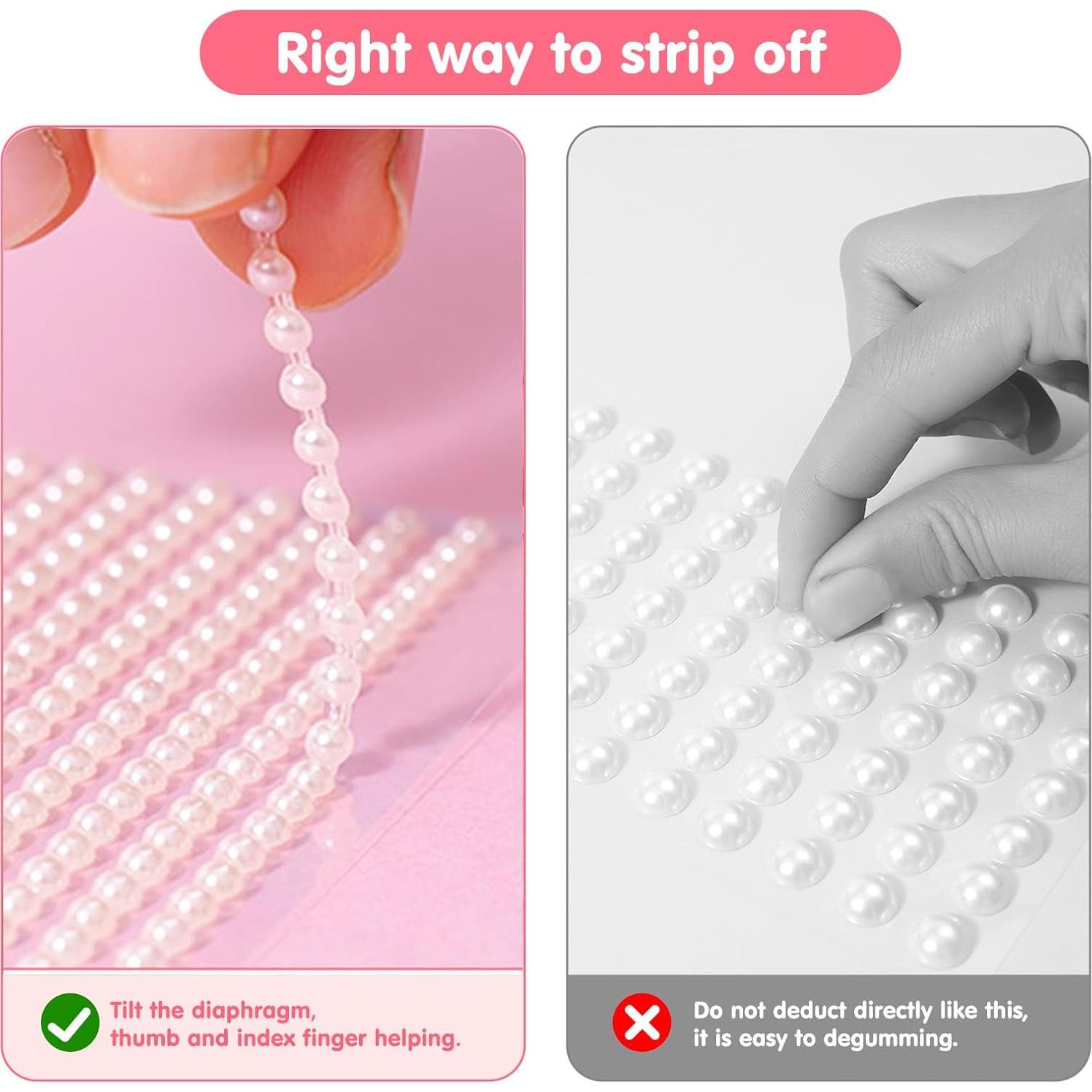 5100PCS Pearl Stickers Pearls for Crafting - Self Adhesive Pearls for Hair Face Makeup Eye Nail Crafts, Stick On Gems (6 Sheets, 3mm Round)