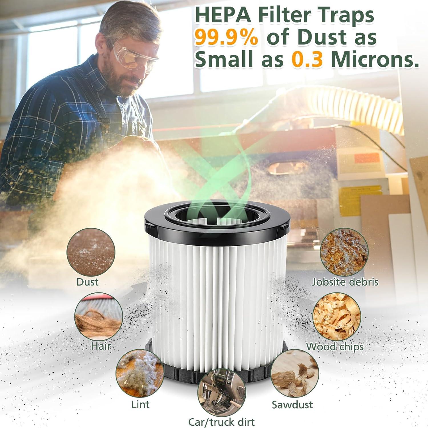 Filtro de Reemplazo HEPA isinlive para Aspiradora DeWalt 20V MAX - Paquete de 2