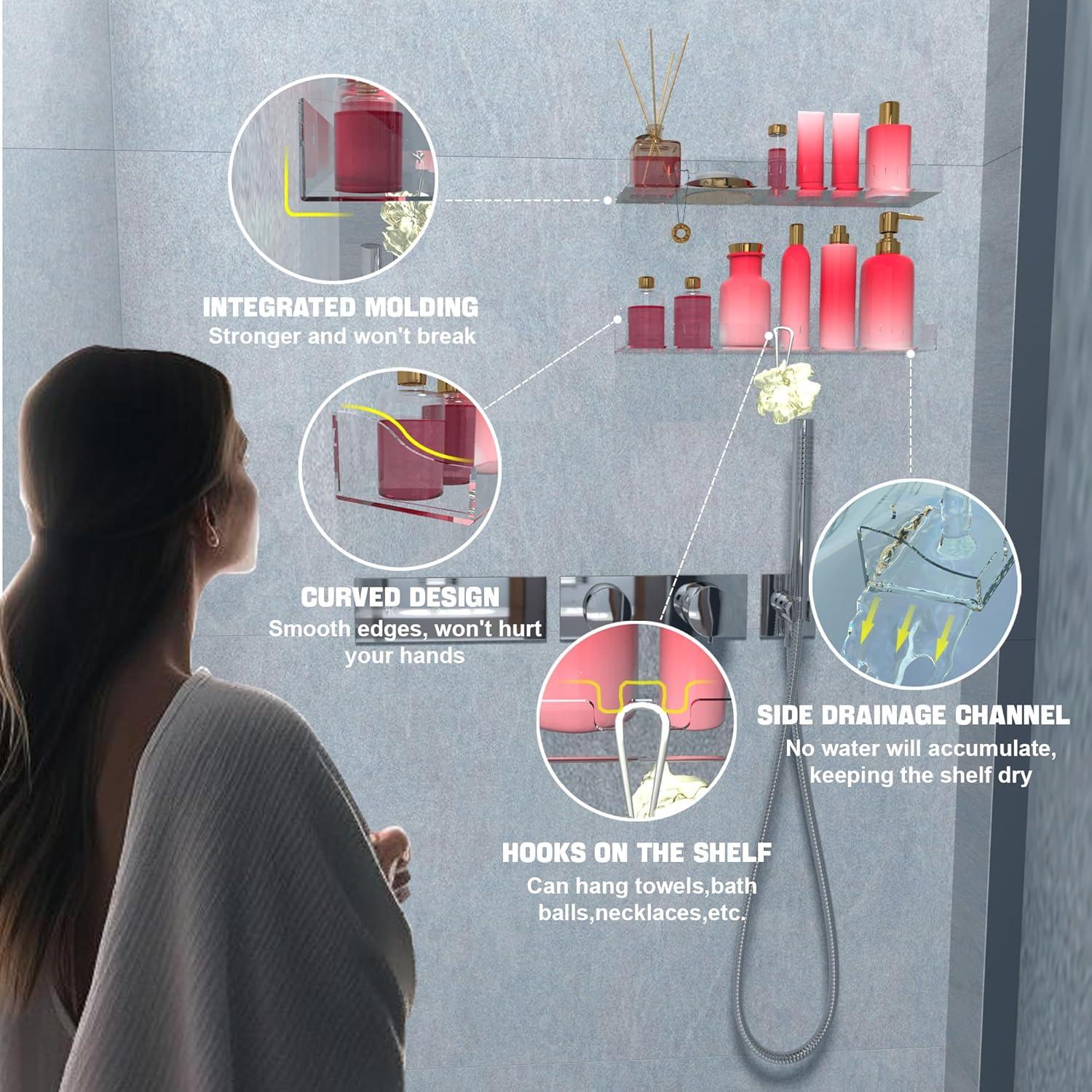 Estantes Acrílicos Flotantes XQIGI para Baño - 2 Piezas 38.1x10.2cm