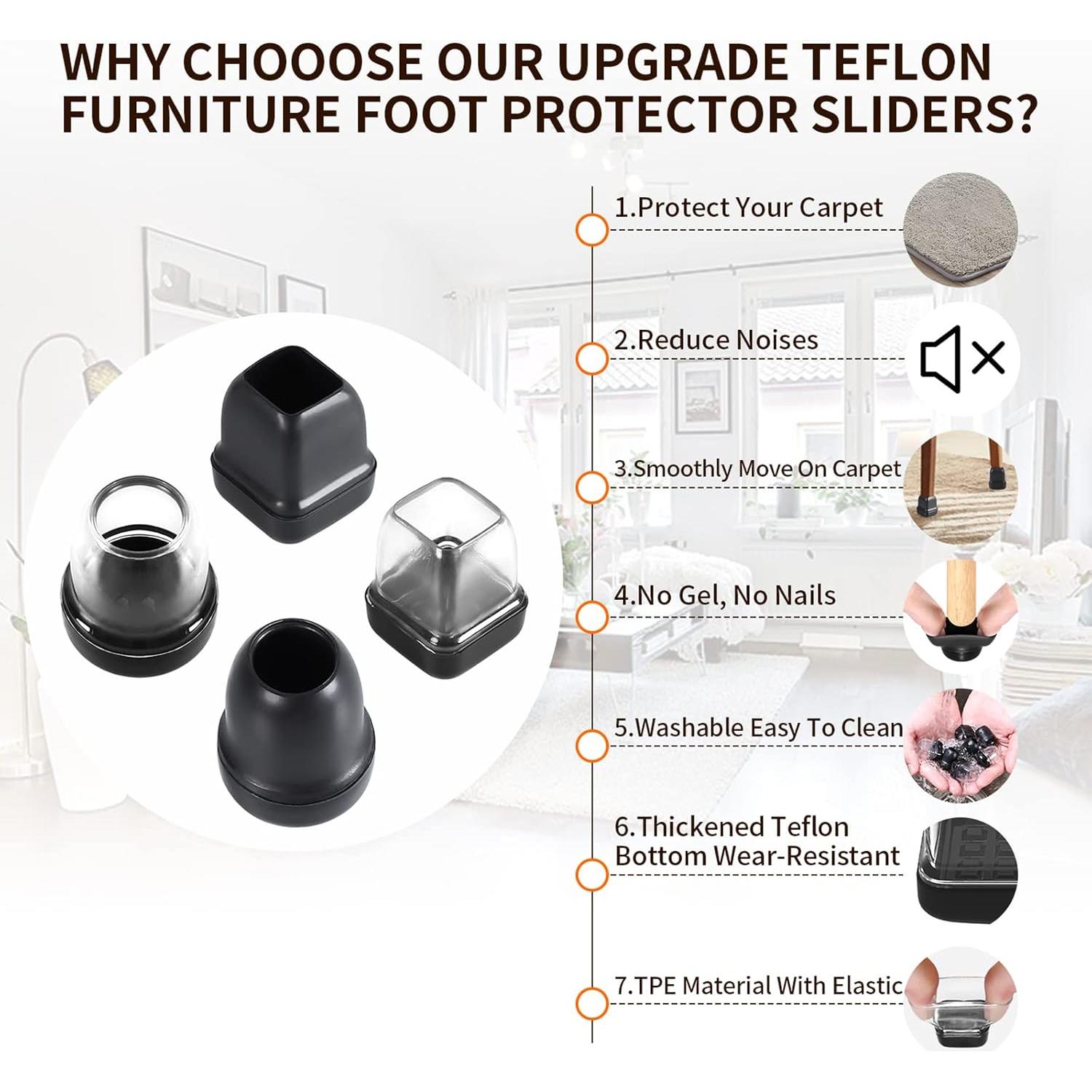 Deslizadores de Pierna de Silla Ezprotekt 24 Pcs Teflón S