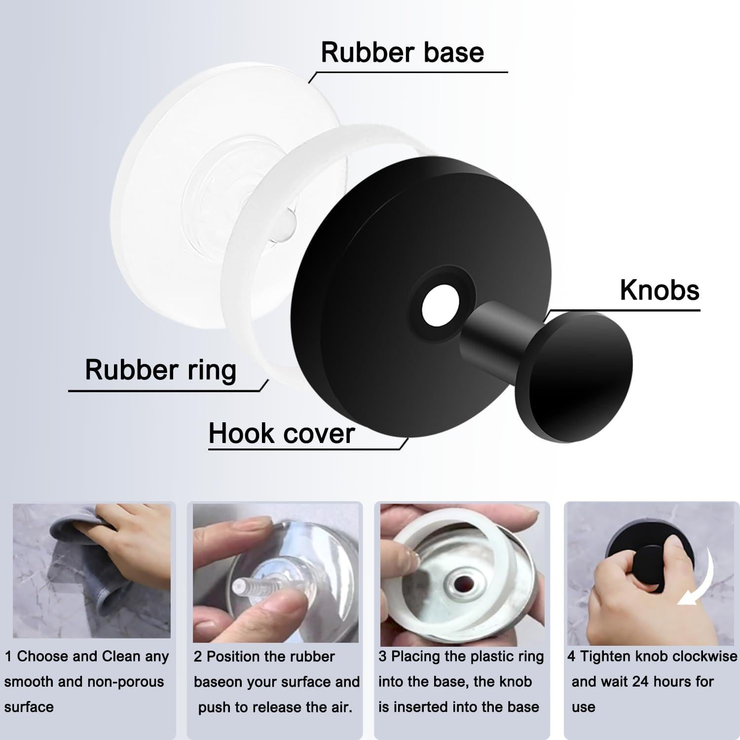 Ganchos de Ventosa QQM para Baño y Cocina - 2 Piezas Negro