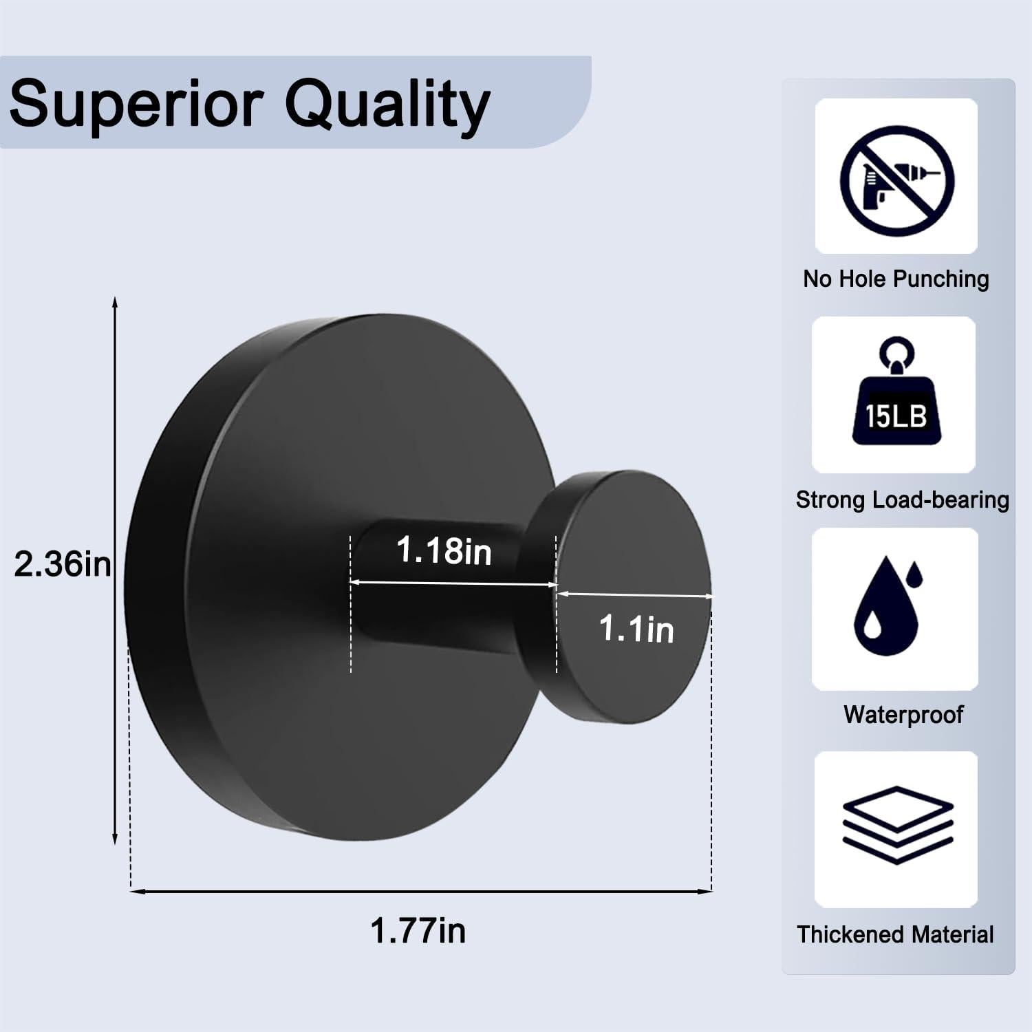 Ganchos de Ventosa QQM para Baño y Cocina - 2 Piezas Negro