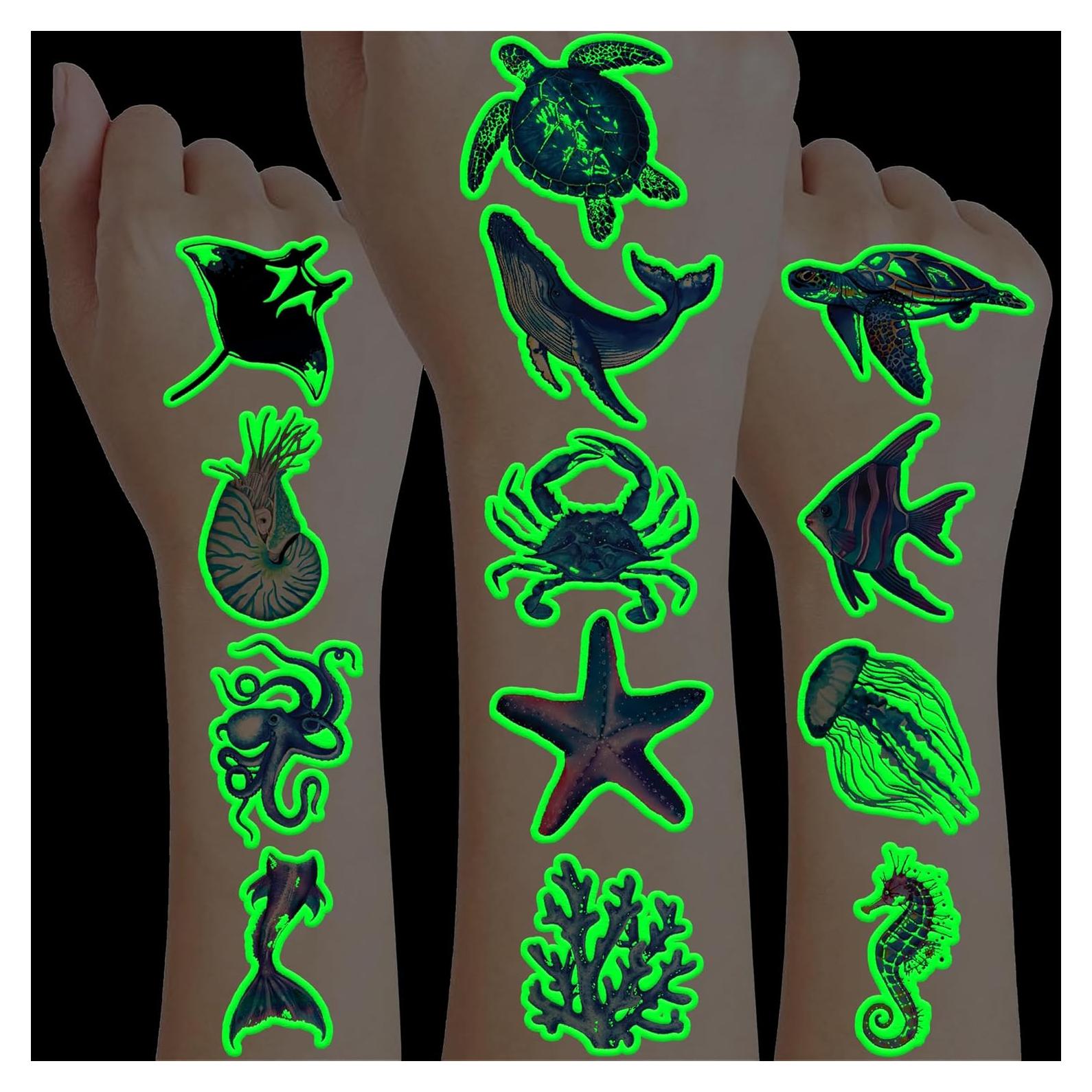 Tatuajes Temporales Luminiscentes MeoIsDaBest 96 PCS Océano