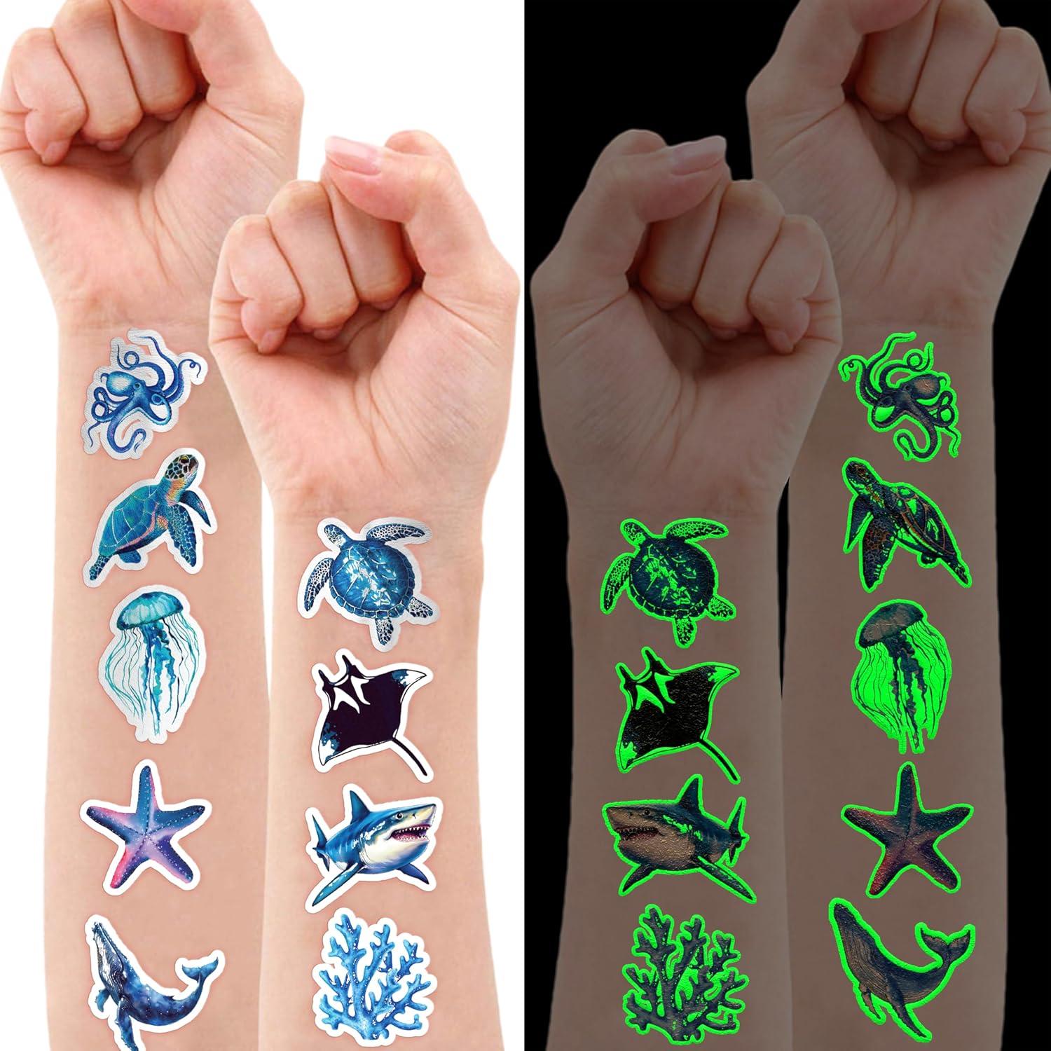 Tatuajes Temporales Luminiscentes MeoIsDaBest 96 PCS Océano