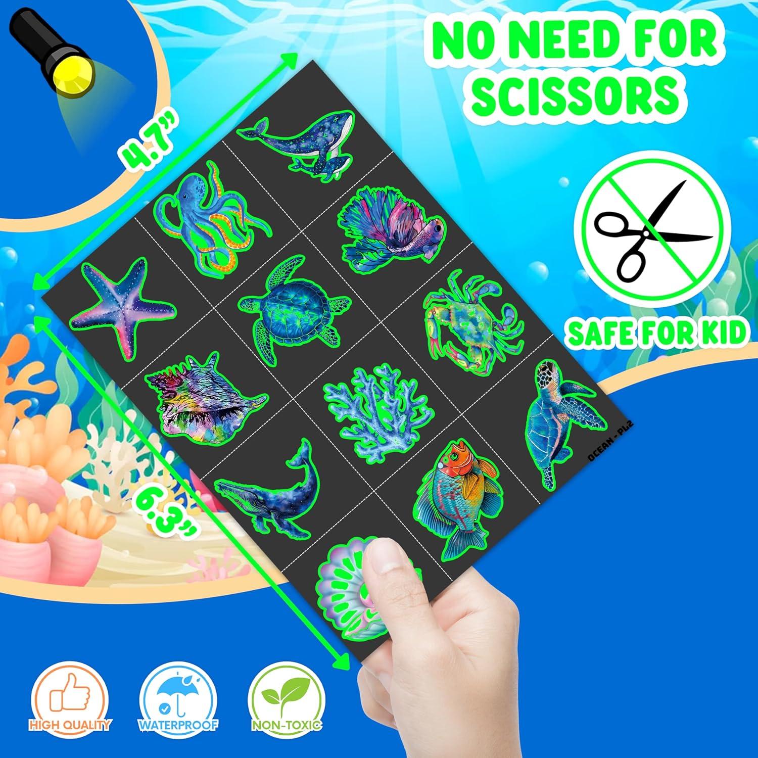 Tatuajes Temporales Luminiscentes MeoIsDaBest 96 PCS Océano