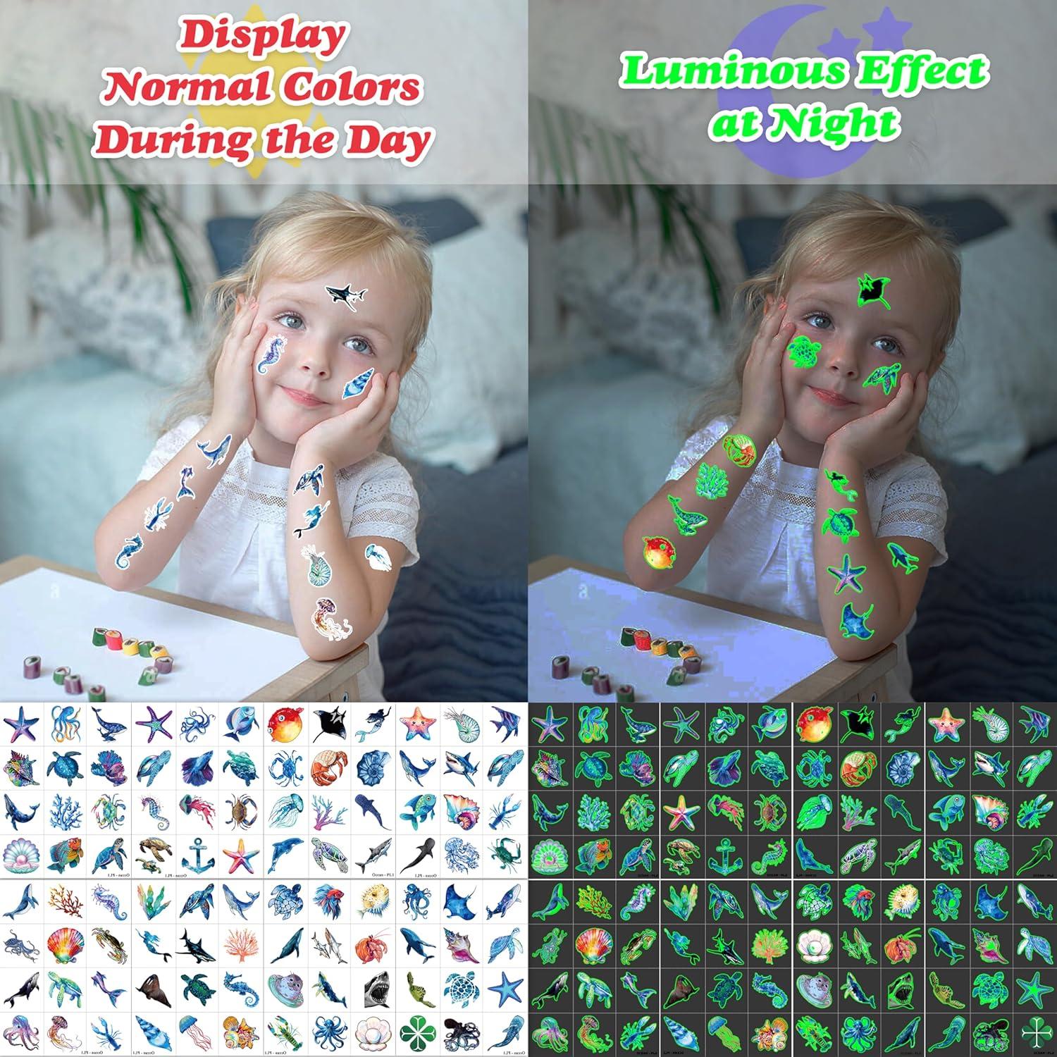 Tatuajes Temporales Luminiscentes MeoIsDaBest 96 PCS Océano