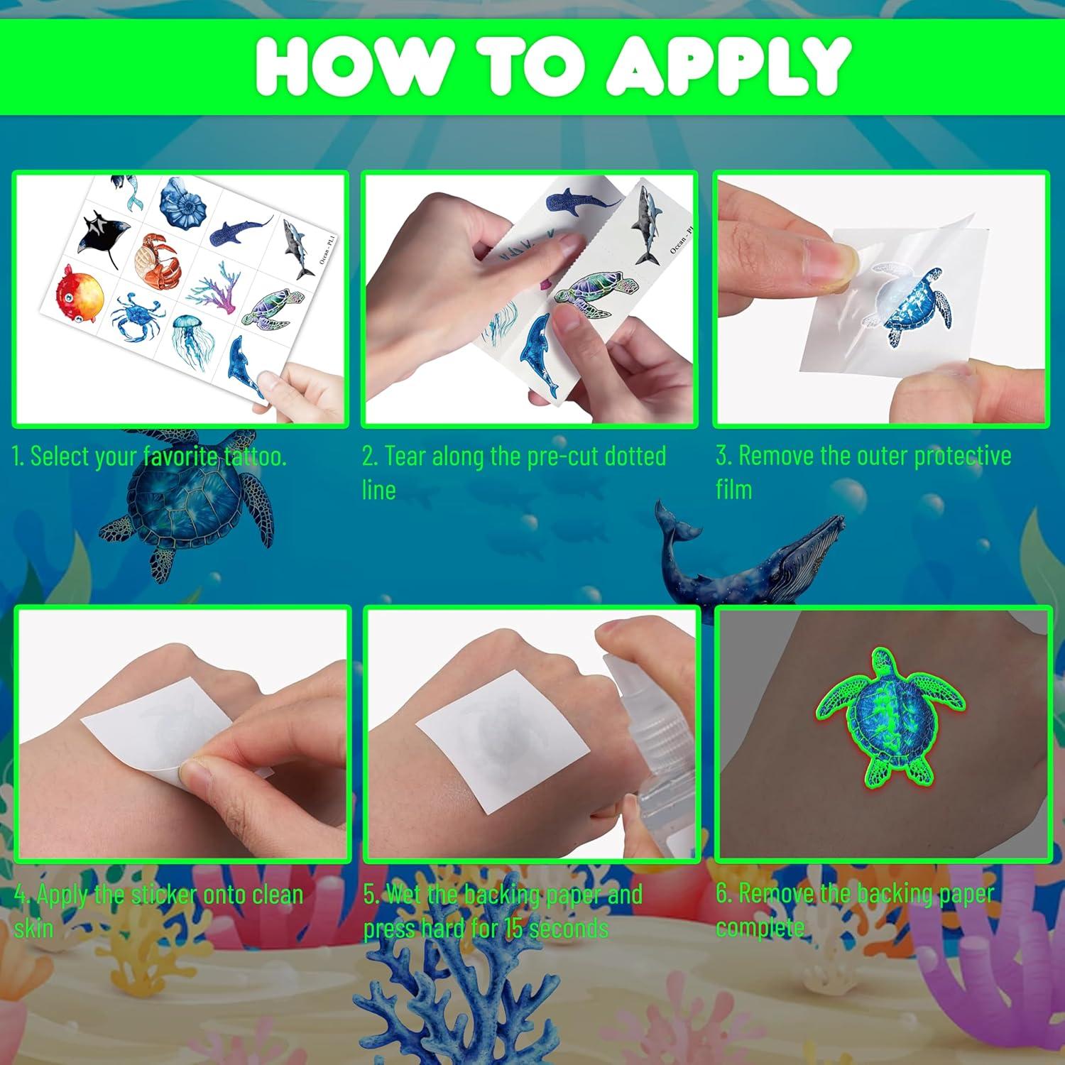 Tatuajes Temporales Luminiscentes MeoIsDaBest 96 PCS Océano