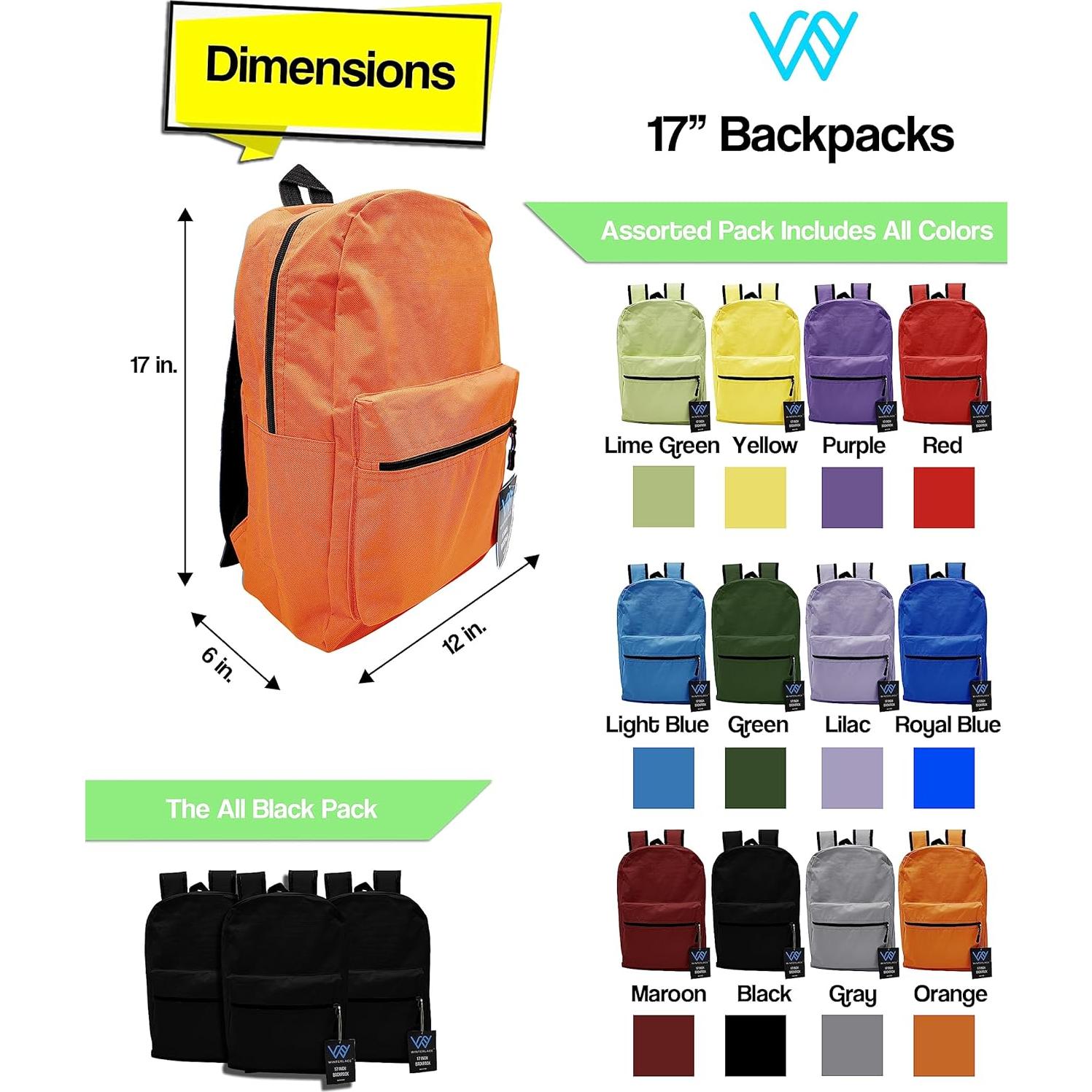 Paquete de 48 mochilas de 43 cm con cremallera - Colores surtidos