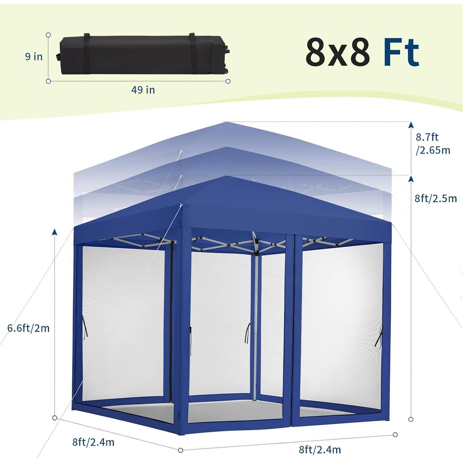 Carpa de Dosel Instantánea GarveeLife 2.44x2.44m Azul con Mosquitera