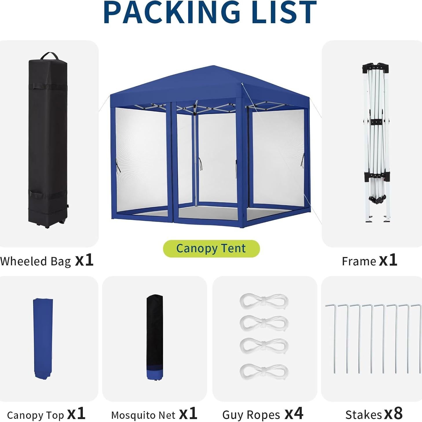 Carpa de Dosel Instantánea GarveeLife 2.44x2.44m Azul con Mosquitera