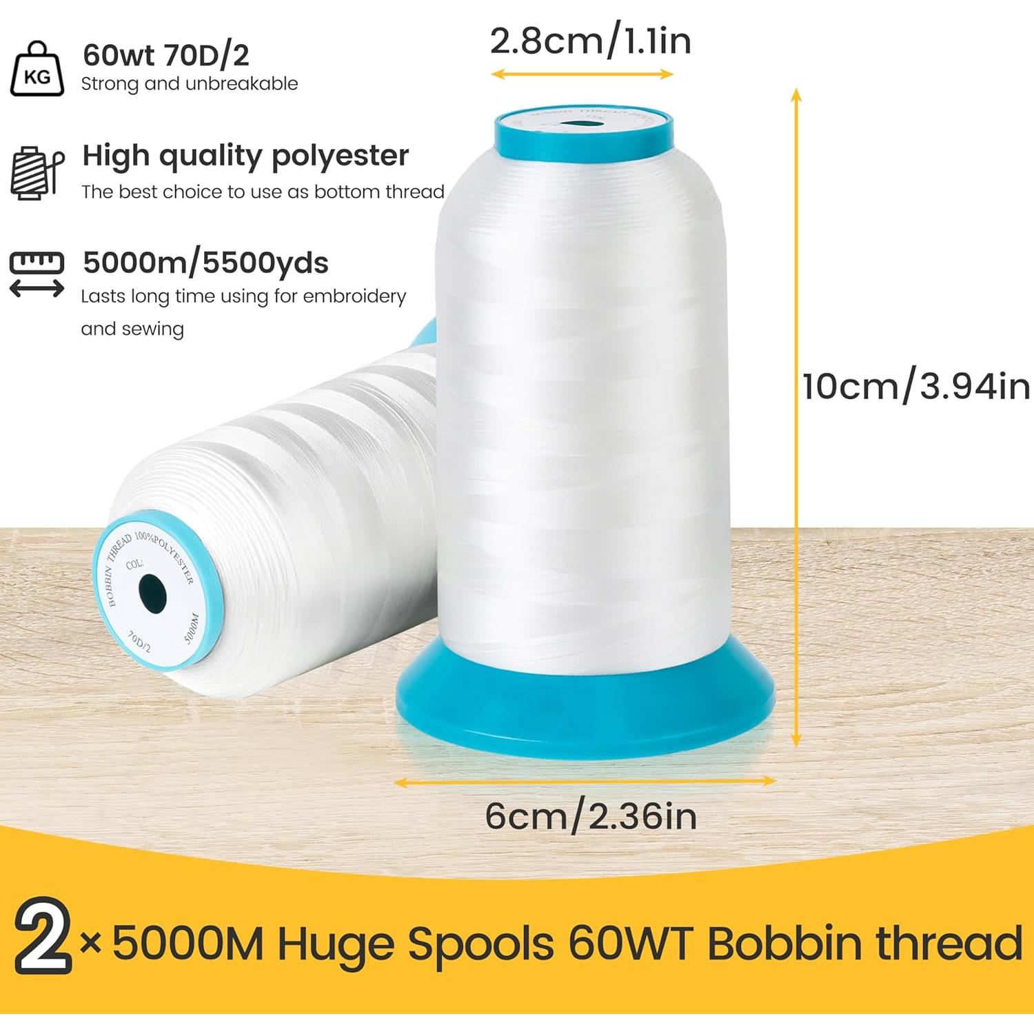 Conjunto de 2 hilos de bobina blanca 60WT 5000M para bordar