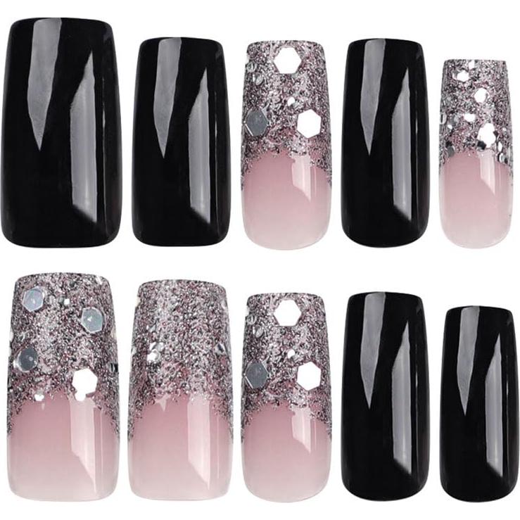 Uñas Falsas Presionadas BAOYAALIN Negras Largas Cuadradas
