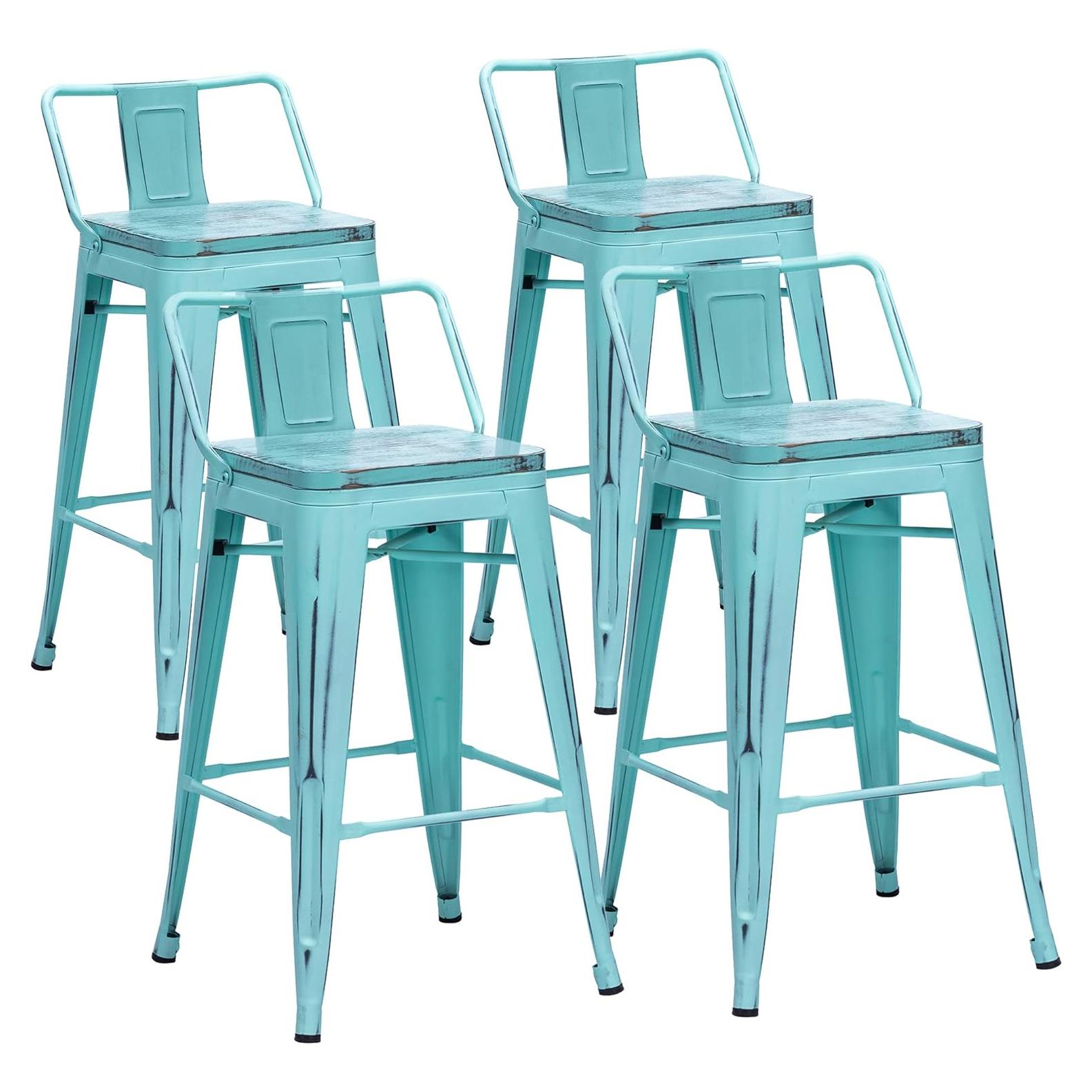 Taburetes de Bar Aklaus de Metal 61 cm Juego de 4 Cian Desgastado