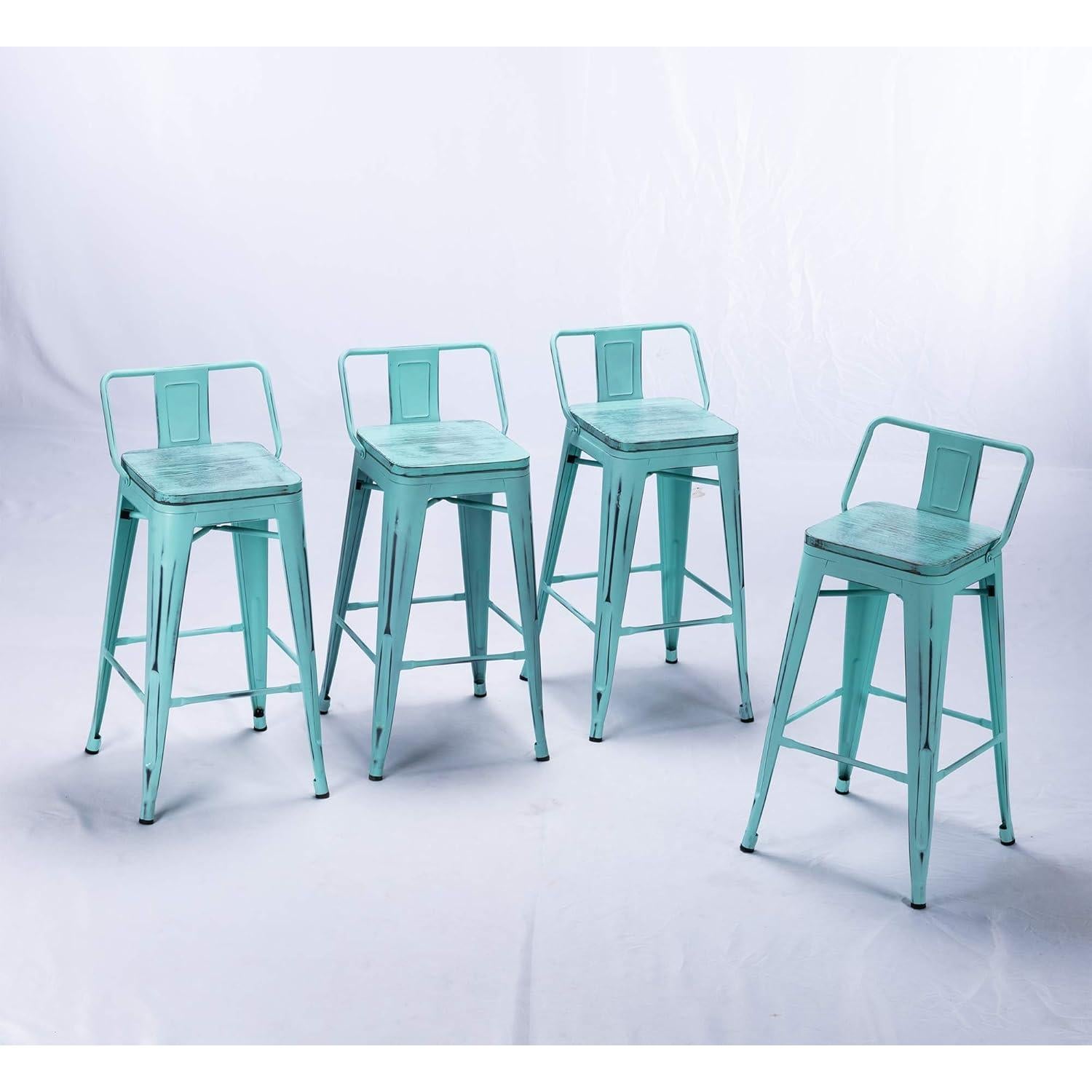 Taburetes de Bar Aklaus de Metal 61 cm Juego de 4 Cian Desgastado