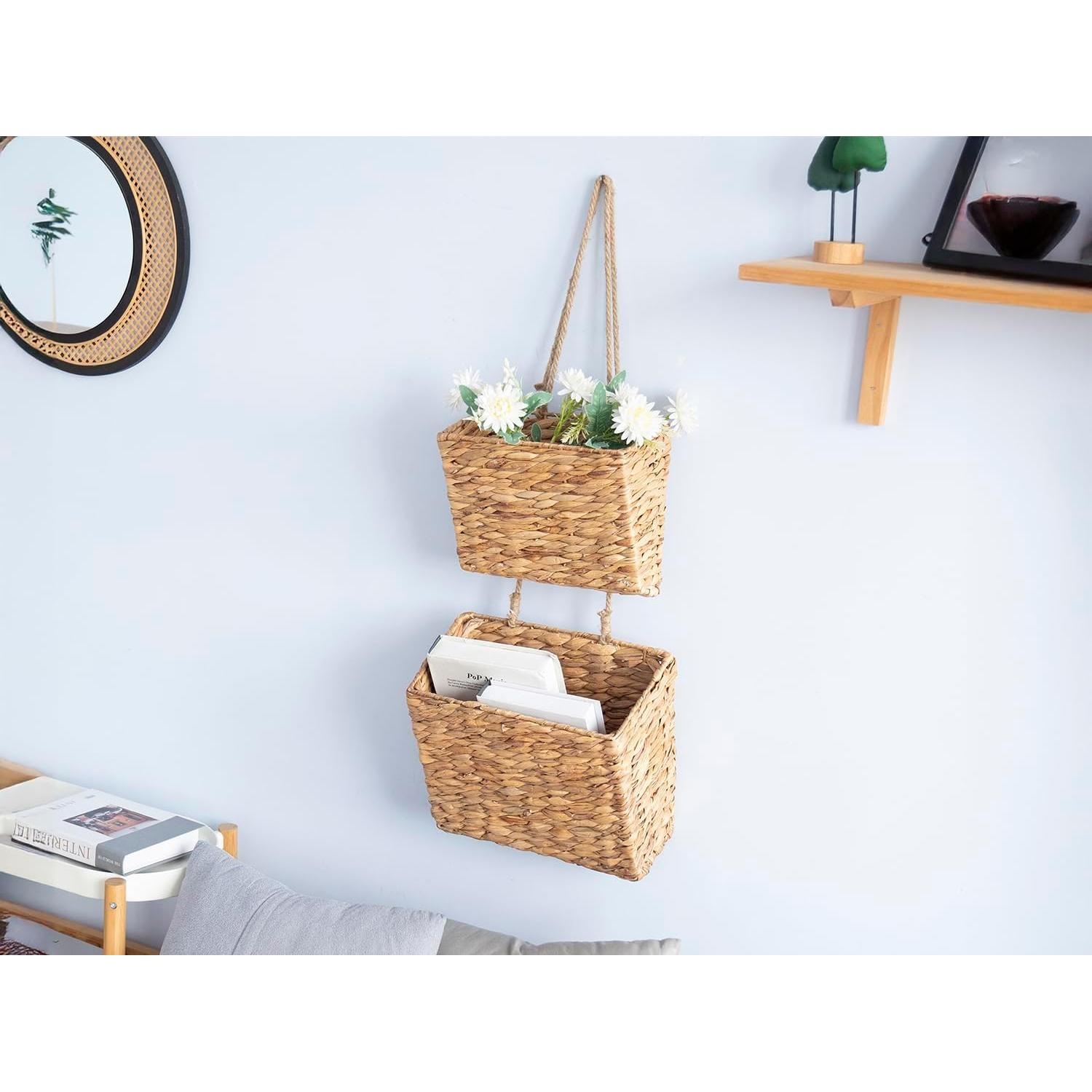 Cesta Colgante de Juncos de Agua YAHUAN 2 Niveles 32x17 cm