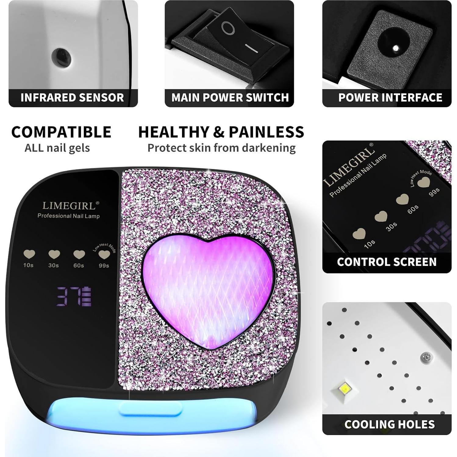 Secador de Uñas Portátil LimeGirl UV LED 72W Negro