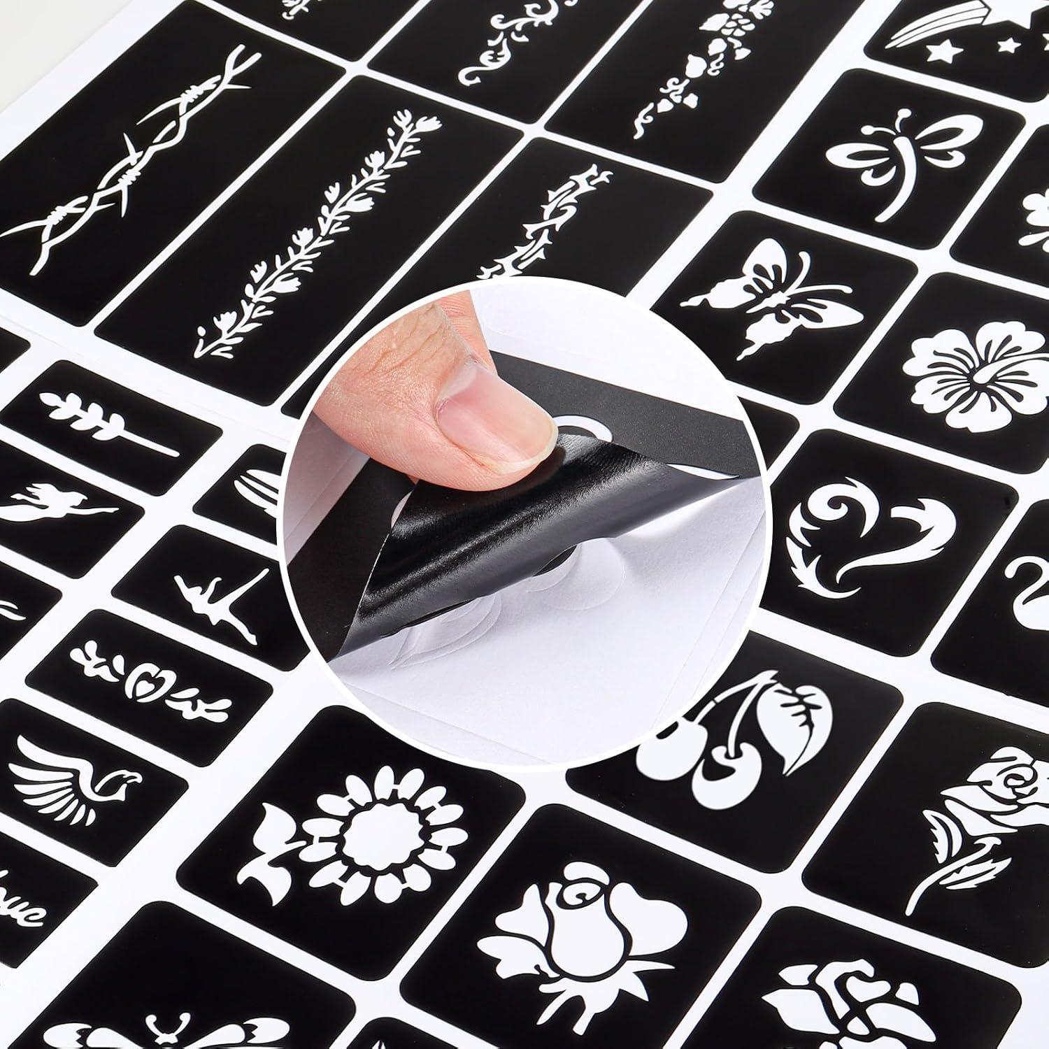 12 Plantillas de Tatuajes Temporales RAZET - Henna Reutilizables