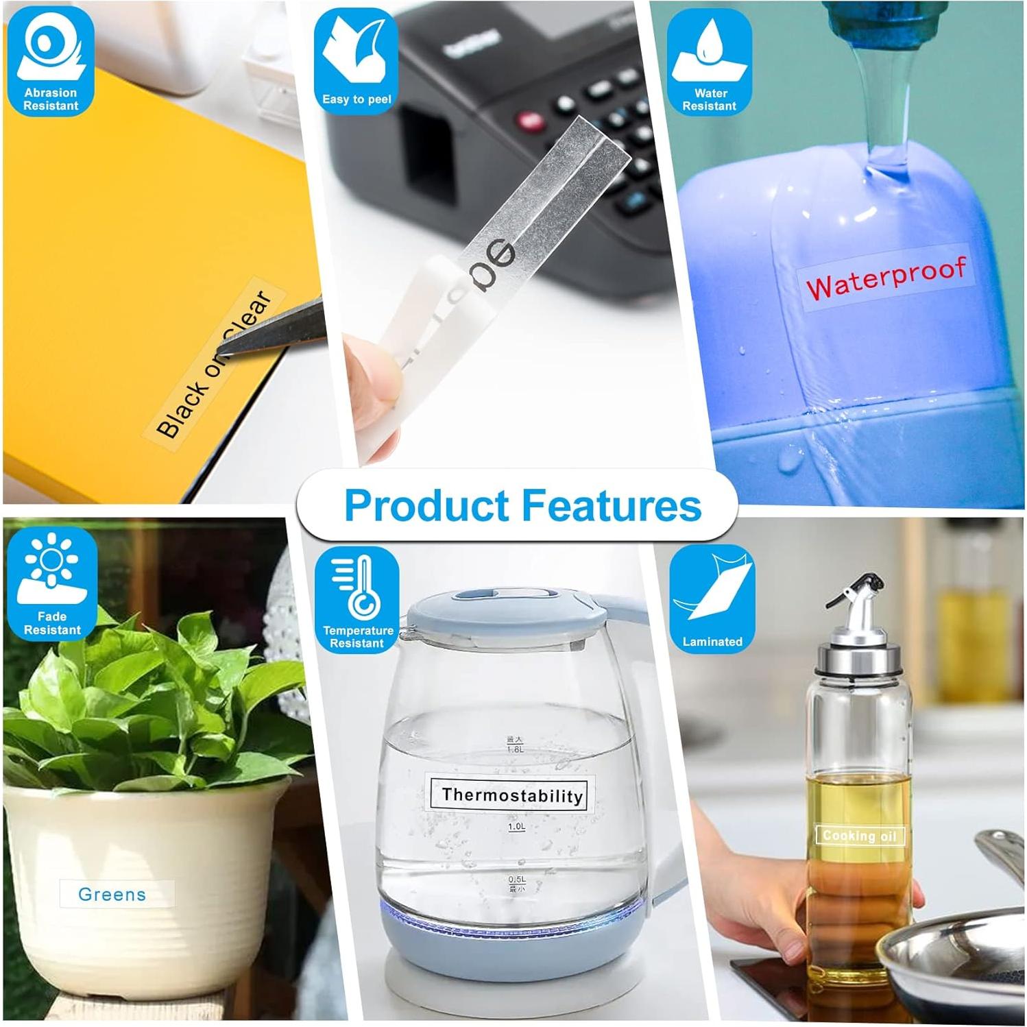 Paquete de 4 Cintas Transparentes Brother TZe 12mm Negro/Rojo/Azul/Blanco