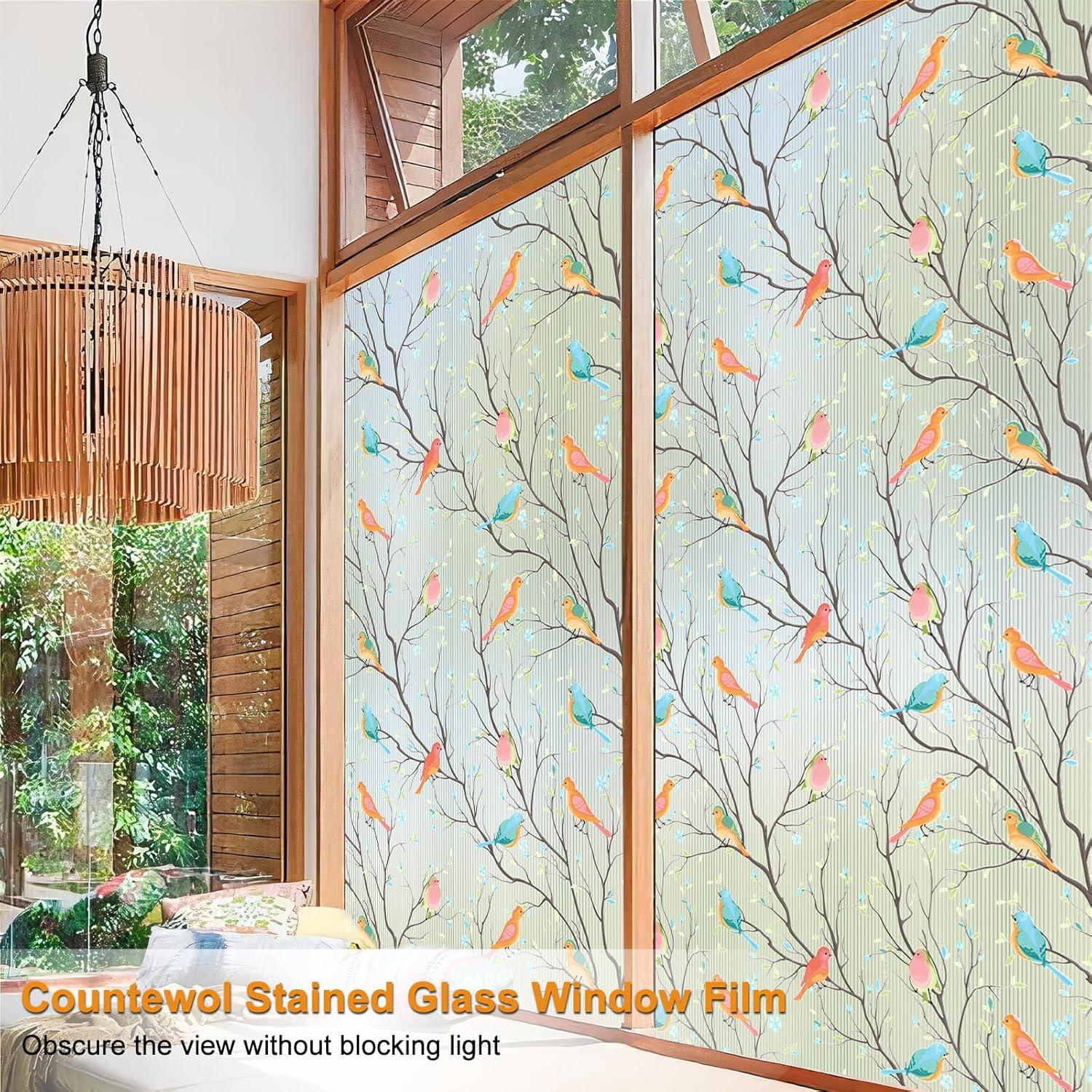 Película de Ventana Reutilizable COUNTEWOL Aves Coloridas 44.5x200cm