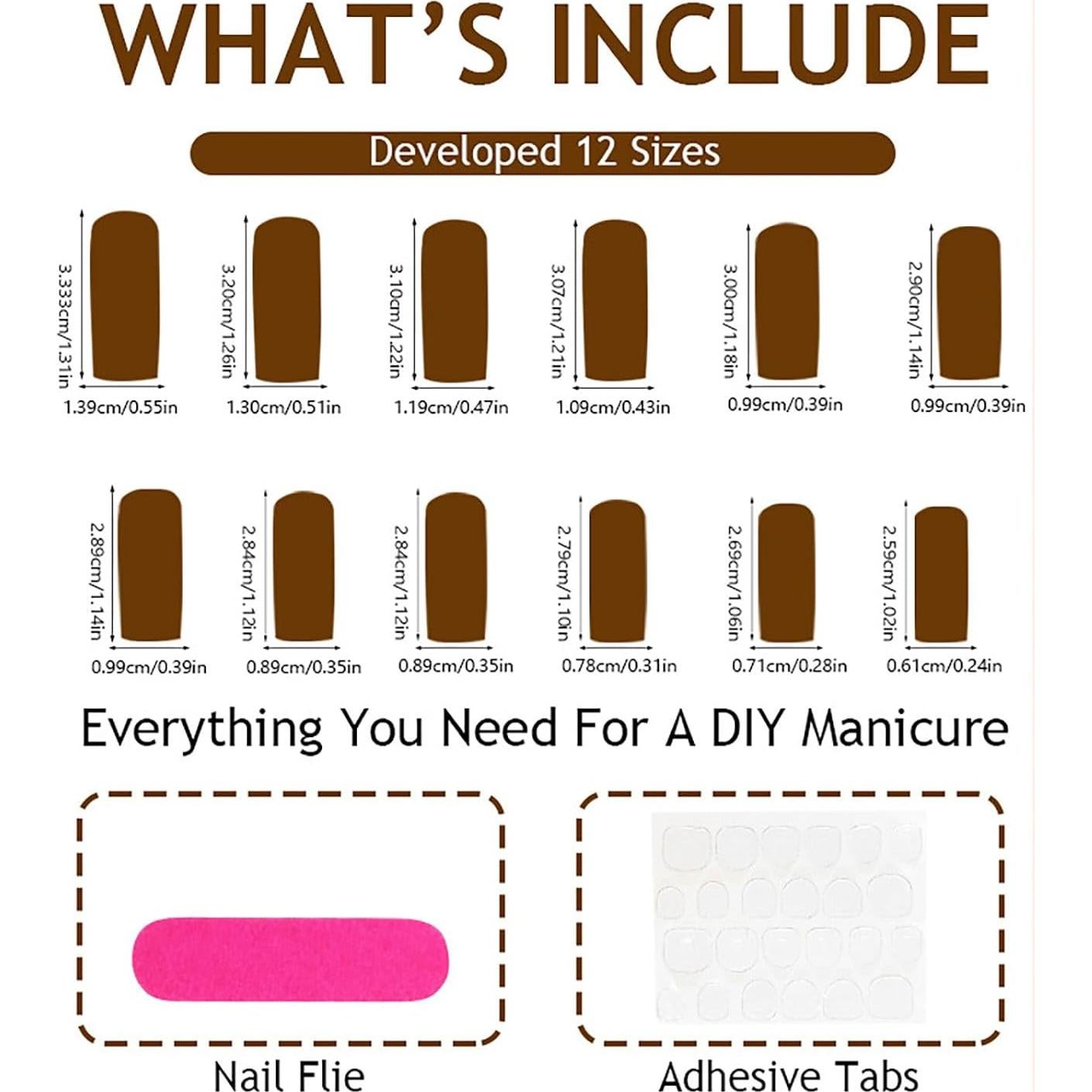 Uñas Postizas Largas RTKHFZE Acrílicas Francesas 24 Pcs