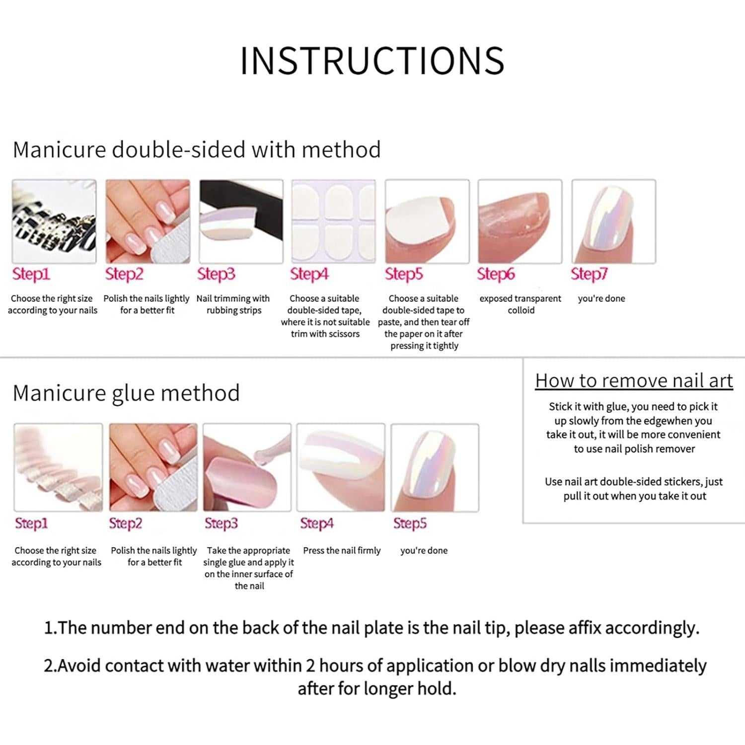 Uñas Postizas Largas RTKHFZE Acrílicas Francesas 24 Pcs