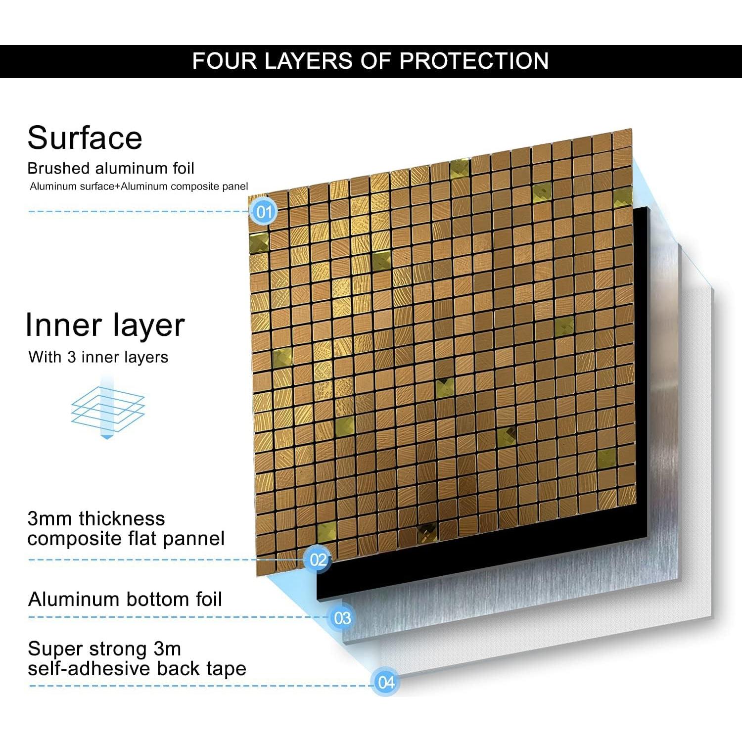 Azulejos Autoadhesivos XUANINY 30.48x30.48cm Dorado 5 Pzas