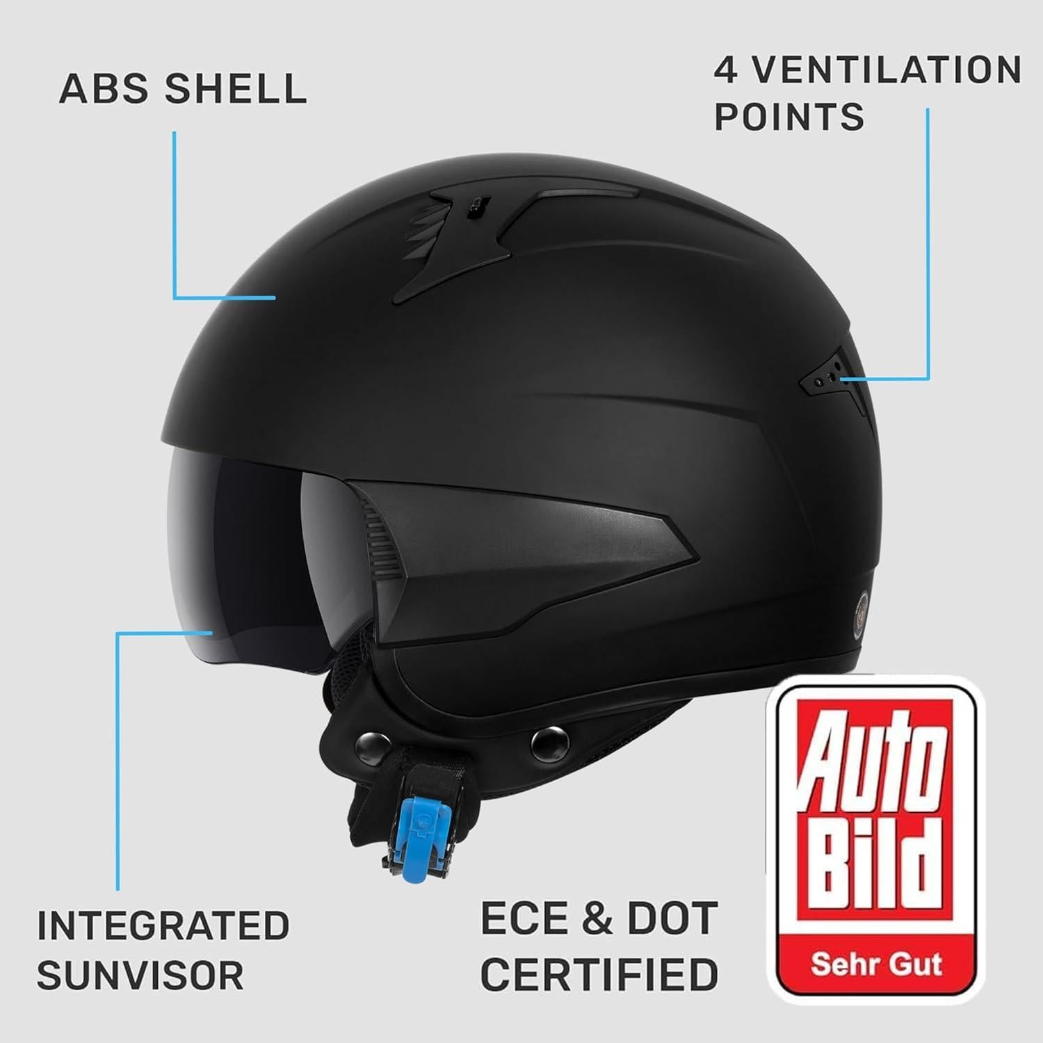 Casco Abierto Westt Rover XL Negro, Certificado DOT, Ligero