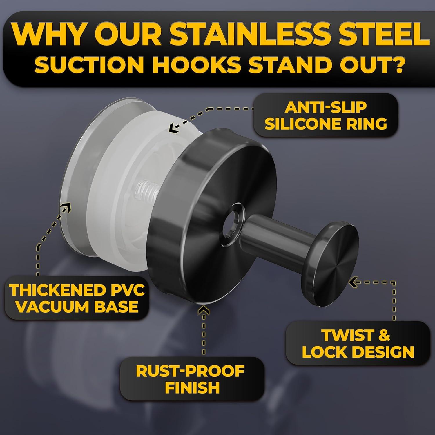 Ganchos de Ducha Novsix - 2 Piezas Ventosa Negra Resistente