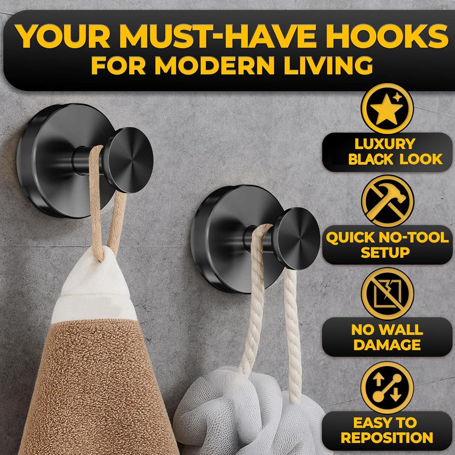 Ganchos de Ducha Novsix - 2 Piezas Ventosa Negra Resistente