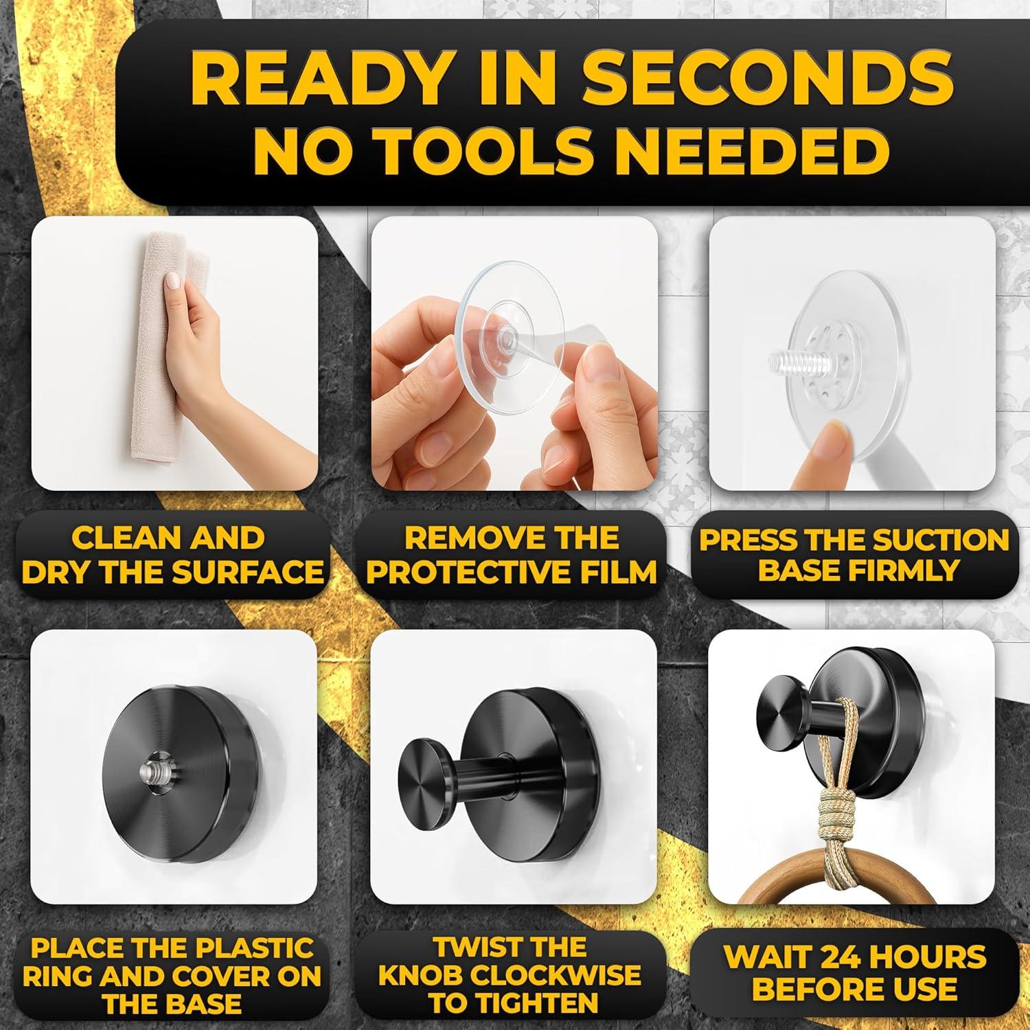 Ganchos de Ducha Novsix - 2 Piezas Ventosa Negra Resistente