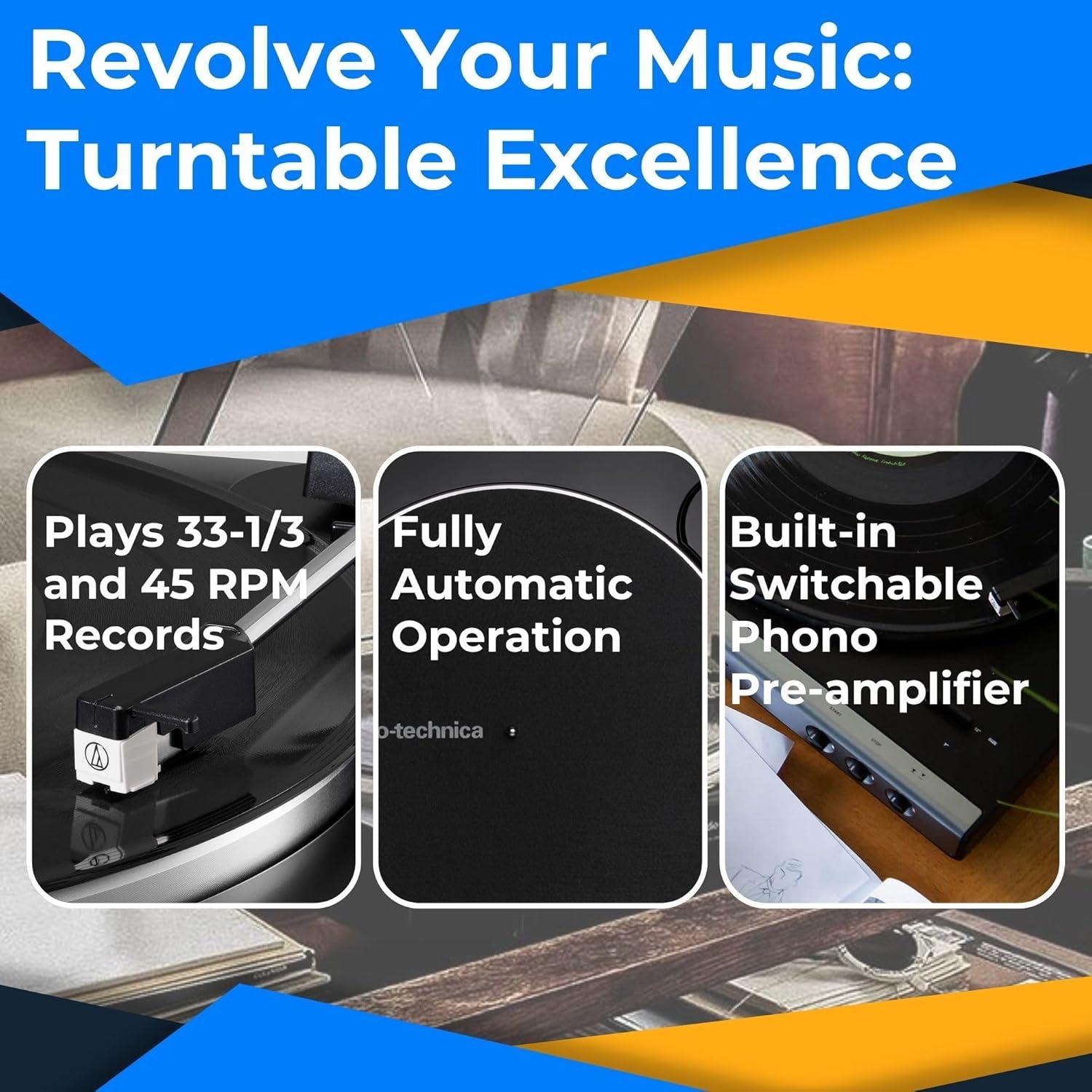 Tocadiscos Automático Audio-Technica AT-LP60X-BK con Monitores