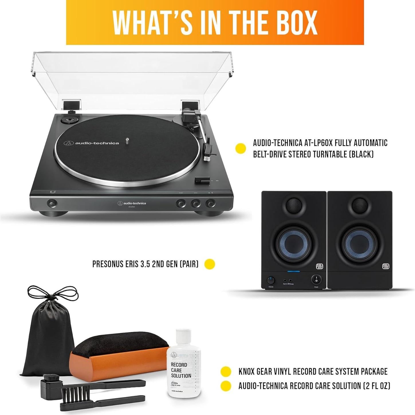 Tocadiscos Automático Audio-Technica AT-LP60X-BK con Monitores