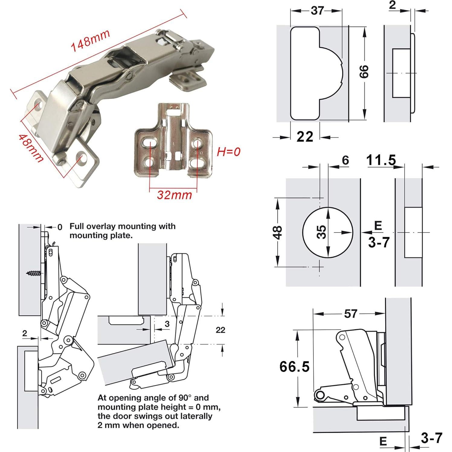 Bisagras de Superposición Completa LIKERAINY 35mm 4 Piezas