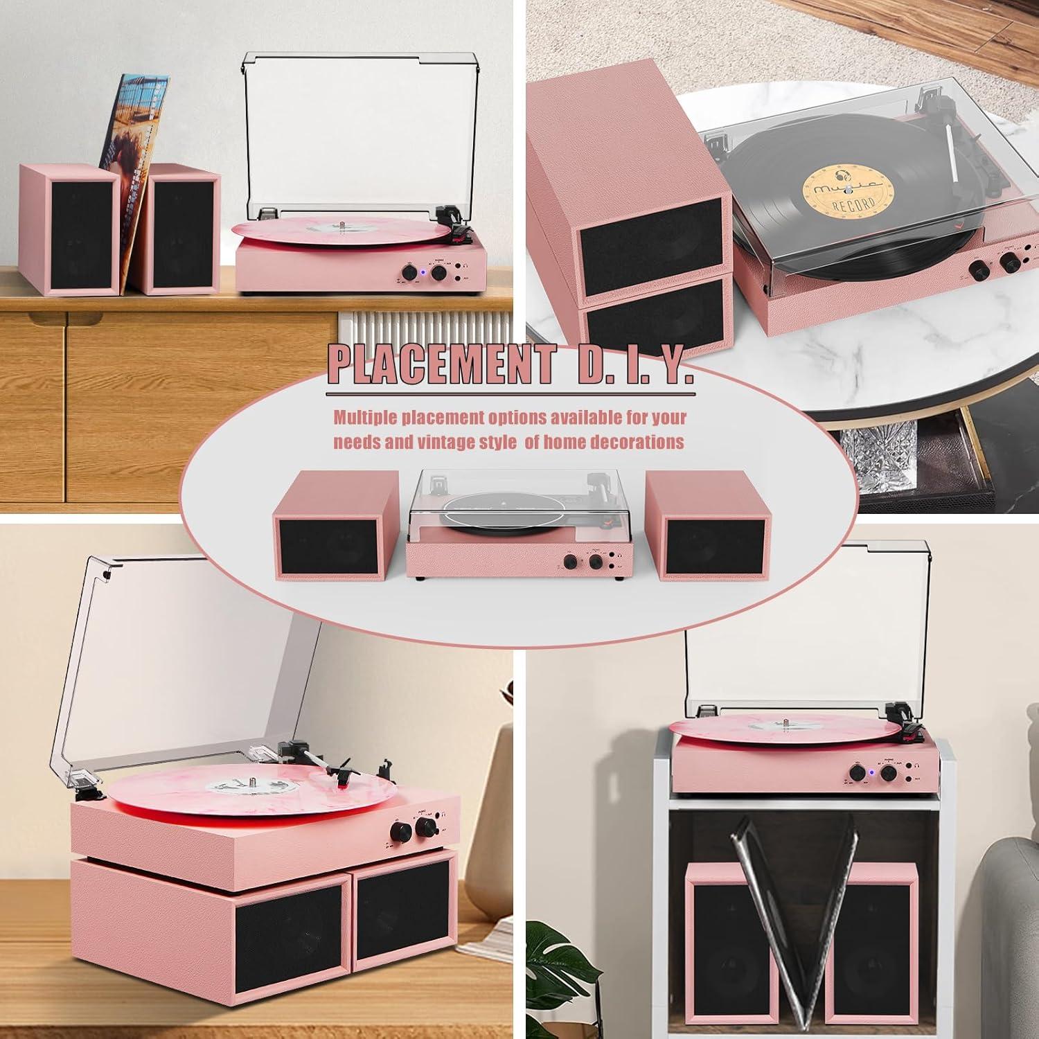 Reproductor de Vinilo TANLANIN TE-003PK Rosa con Bluetooth